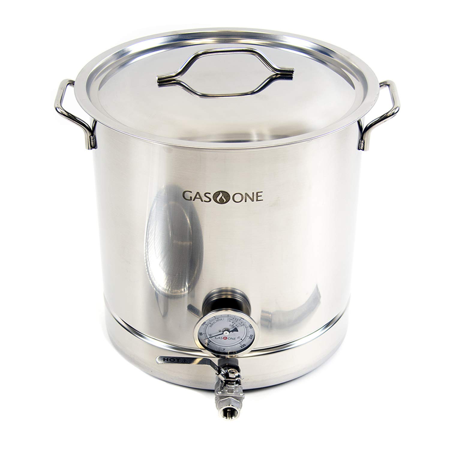 GasOne 16 Gallon Stainless Steel Home Brew Kettle Pot with Tri-Ply Bottom - Pre-Drilled 4-Piece Set (64 Quart) Includes Stainless Steel Lid, Ball Valve, Thermometer & Spigot - Perfect for Beer Brewing, Wort Boiling & Homebrewing Supplies - Ideal for Home Brewers & Craft Beer Enthusiasts