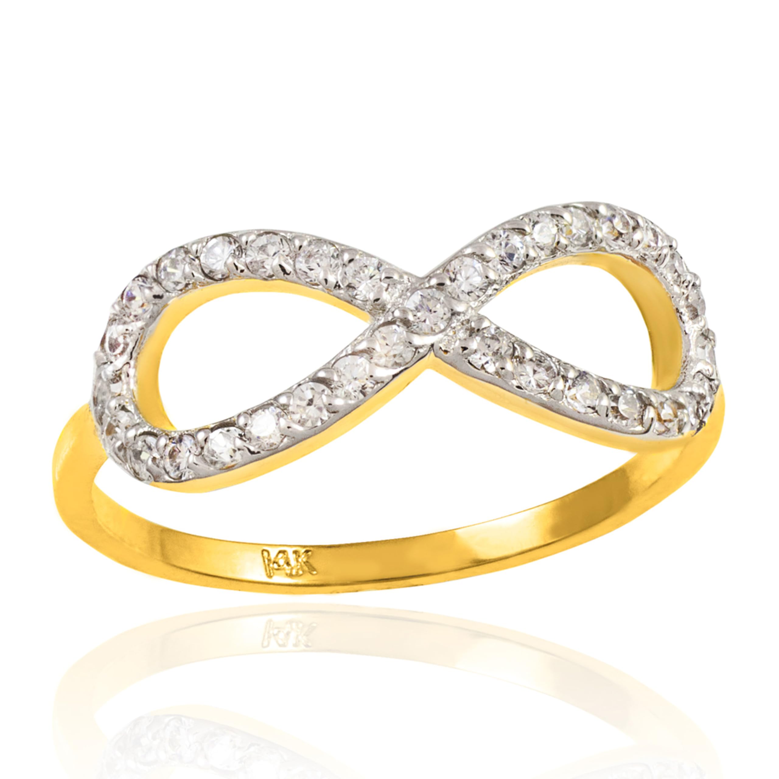 10K Yellow Gold Cubic Zirconia Infinity Ring for Women - Elegant Stackable Band for Anniversary, Wedding, or Everyday Wear