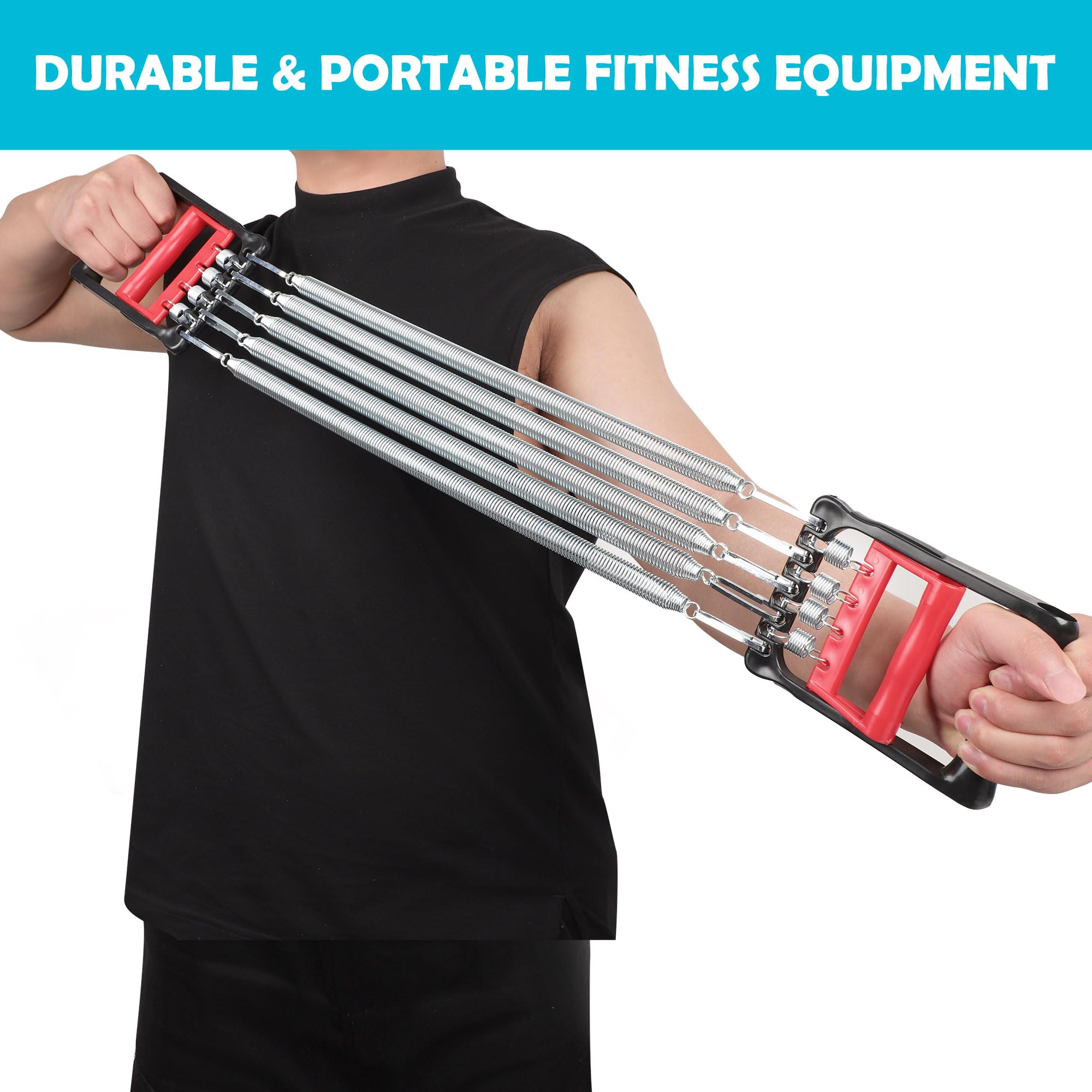 uxcell Adjustable Chest & Arm Expander - 5 Metal Spring Resistance Bands for Home Gym Workout | Strength Training Equipment for Men & Women | Perfect for Muscle Building, Physical Therapy & Home Fitness (Red & Black)