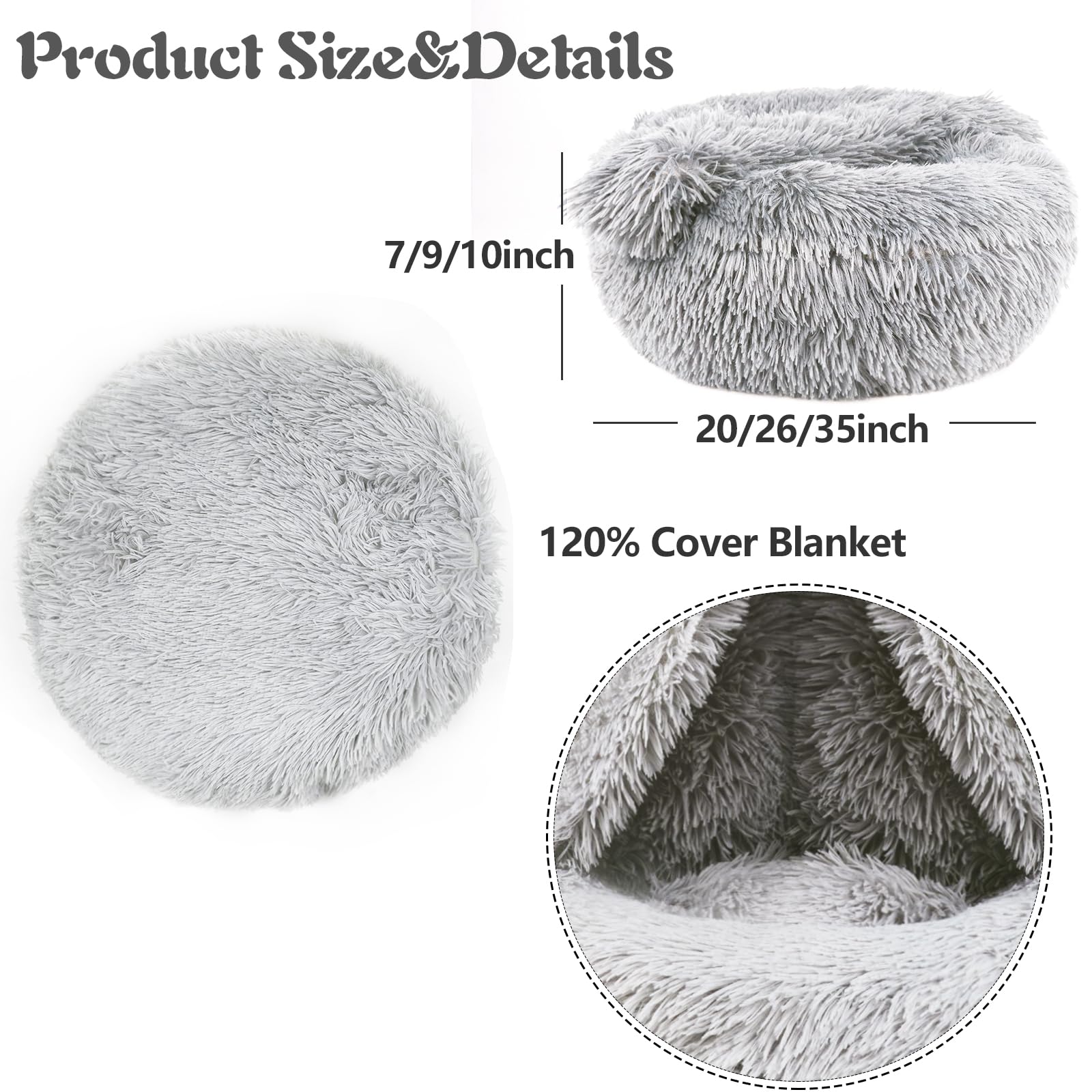 ShinHye Small Dog Bed & Cat Bed - Plush Fluffy Hooded Pet Bed with Removable Blanket, Cozy Indoor Pet Bed for Small Dogs & Cats, Anti-Anxiety Washable Pet Bed - Perfect for Crate, Kennel or Living Room Comfort