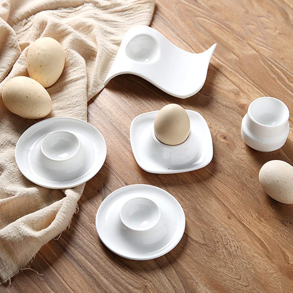 Hemoton 4-Piece Ceramic Egg Plate Set - Porcelain Egg Cups, Breakfast Egg Stand & Storage Rack - White Tableware for Restaurants, Home Dining & Brunch Scenes