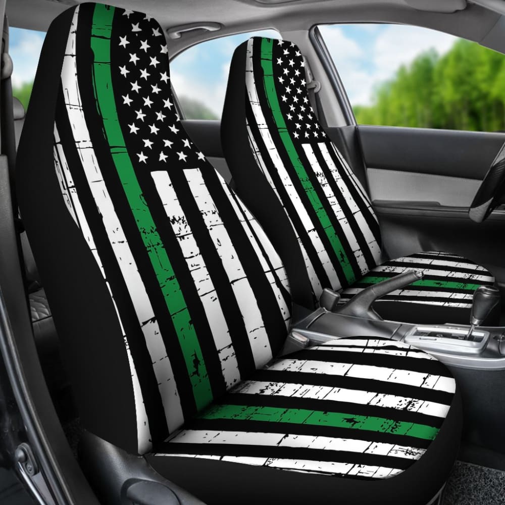 Premium Thin Green Gray Line American Flag Car Seat Covers - Durable & Stylish for Trucks, SUVs & Sedans - Perfect for Patriotic Drivers & Road Trips