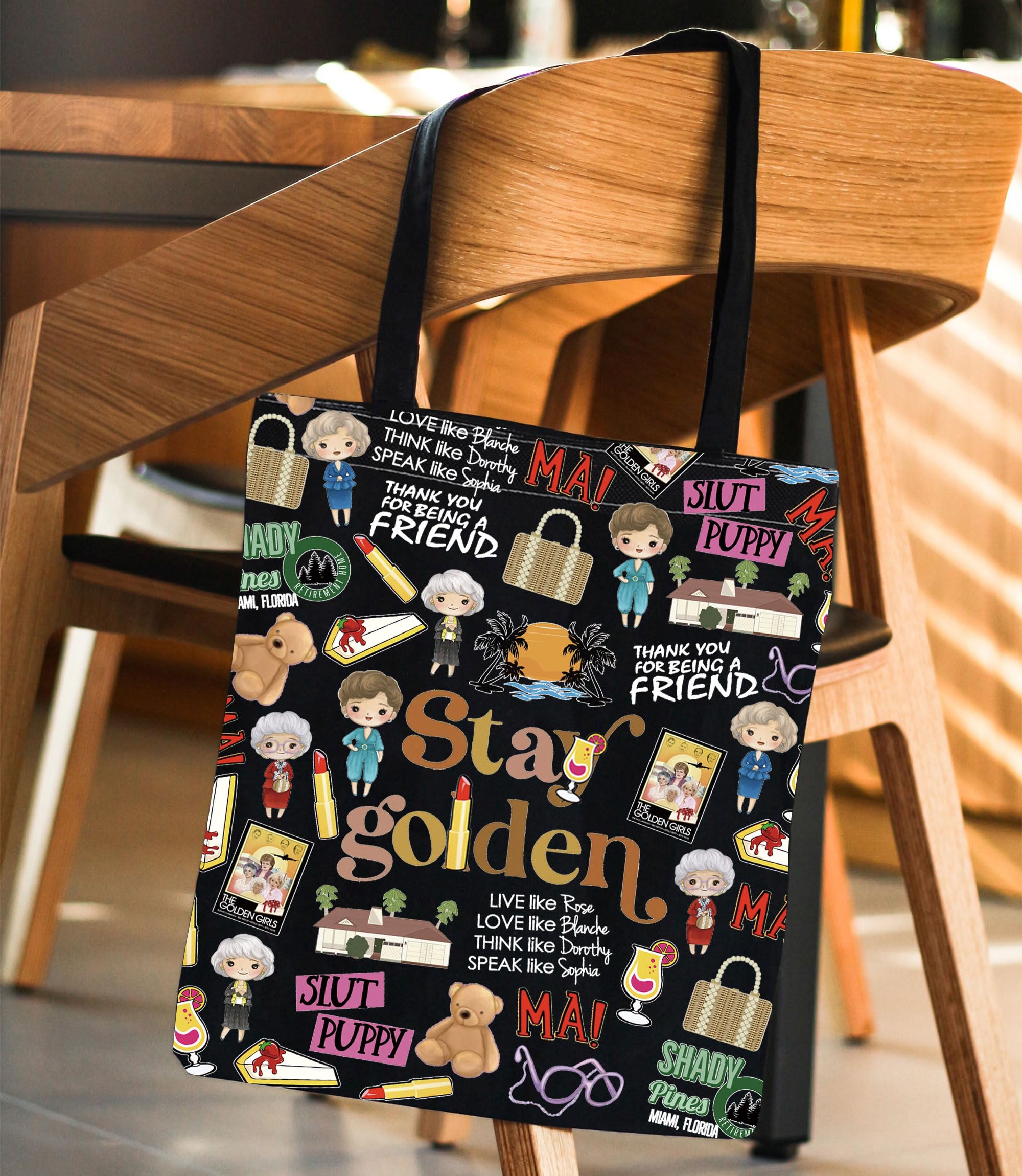 ENSIANTH Golden Girls Movie Tote Bag - Dorothy Sophia Blanche Rose Fans Gift - Perfect for Bachelorette Parties, Bridal Showers & TV Show Themed Events