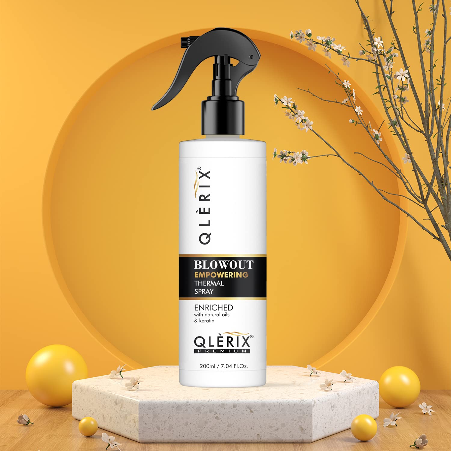 QLERIX Premium Heat Protectant Hair Spray - Sulfate & Paraben Free Styling & Straightening Blowout Spray for Men & Women (200ml) - Perfect for Salon Quality Styling at Home & Heat Tool Protection