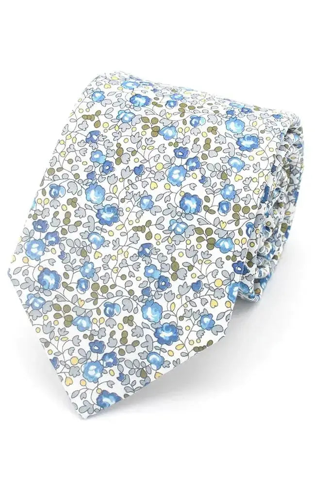 L.A. Smith Eloise Blue Floral Tie and Hank Set - Premium Liberty Fabric - Perfect for Weddings, Parties & Formal Events