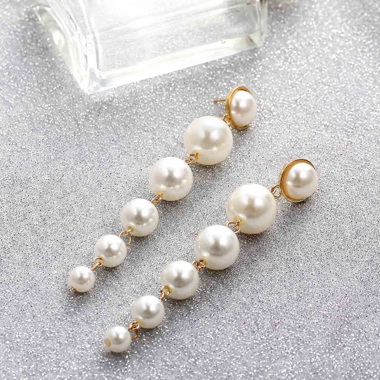 Olbye Pearl Long Dangle Earrings for Women - Gold Bohemian Statement Pendant Earrings with Charm, Elegant Pearls for Trendy Jewelry | Perfect for Parties, Weddings & Boho Fashion