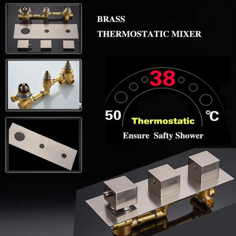 Brushed Nickel Thermostatic Shower Faucet Set - 10 Inch Rainfall Shower Head with Handheld Sprayer, Bathroom Mixer Valve System for Luxury Spa Experience at Home - Perfect for Master Bath & Modern Bathroom Renovations