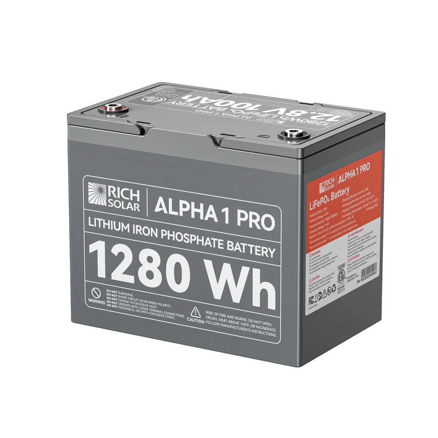 Rich Solar 12V 100Ah LiFePO4 Lithium Iron Phosphate Deep Cycle Battery with Built-in Heating & Bluetooth Monitoring | ALPHA Series (ALPHA 1, ALPHA 1 LITE, ALPHA 1 PRO) | Perfect for Solar Power Systems, RVs, Marine & Off-Grid Applications