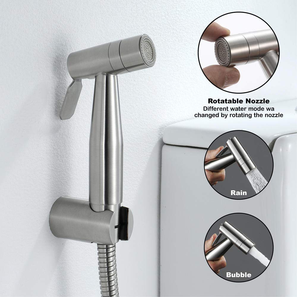 Stainless Steel Handheld Sprayer Kit - Brushed Faucet Spray Gun with Toilet Flusher for Bathroom & Kitchen Cleaning (Shower, Sink, Pet Washing)