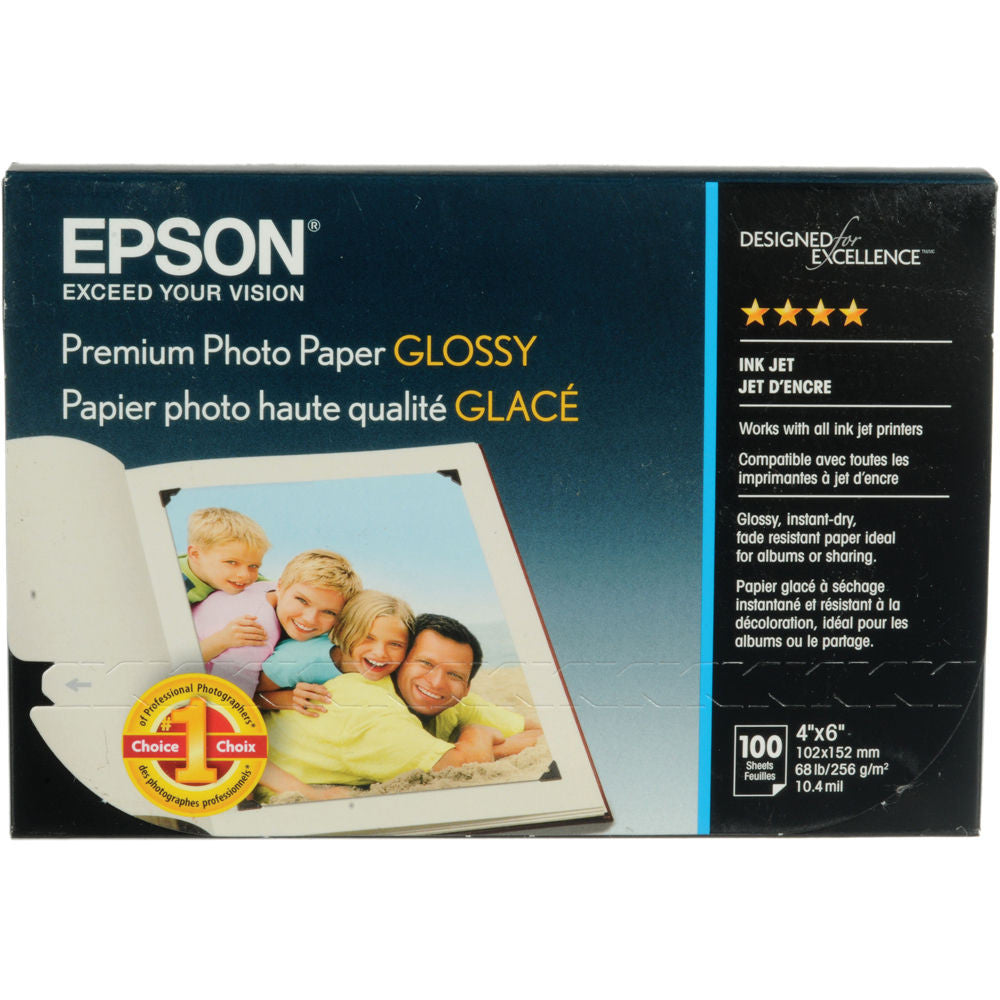 Epson Premium Photo Glossy Paper 4x6 Inches (100 Sheets) - High-Quality Glossy Photo Paper for Printing, Scrapbooking & Framing Memories