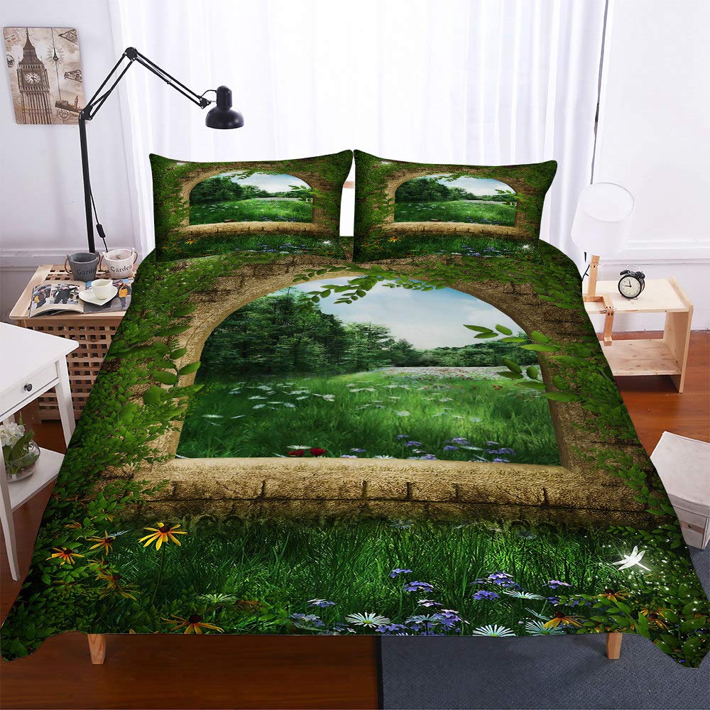 YZBEDSET Green Grass Arch Duvet Cover Set - Queen Size 228x228cm, Soft Bed Linen for Family Bedroom Decor | Perfect for Modern Home, Guest Room & Cozy Bedroom Makeover