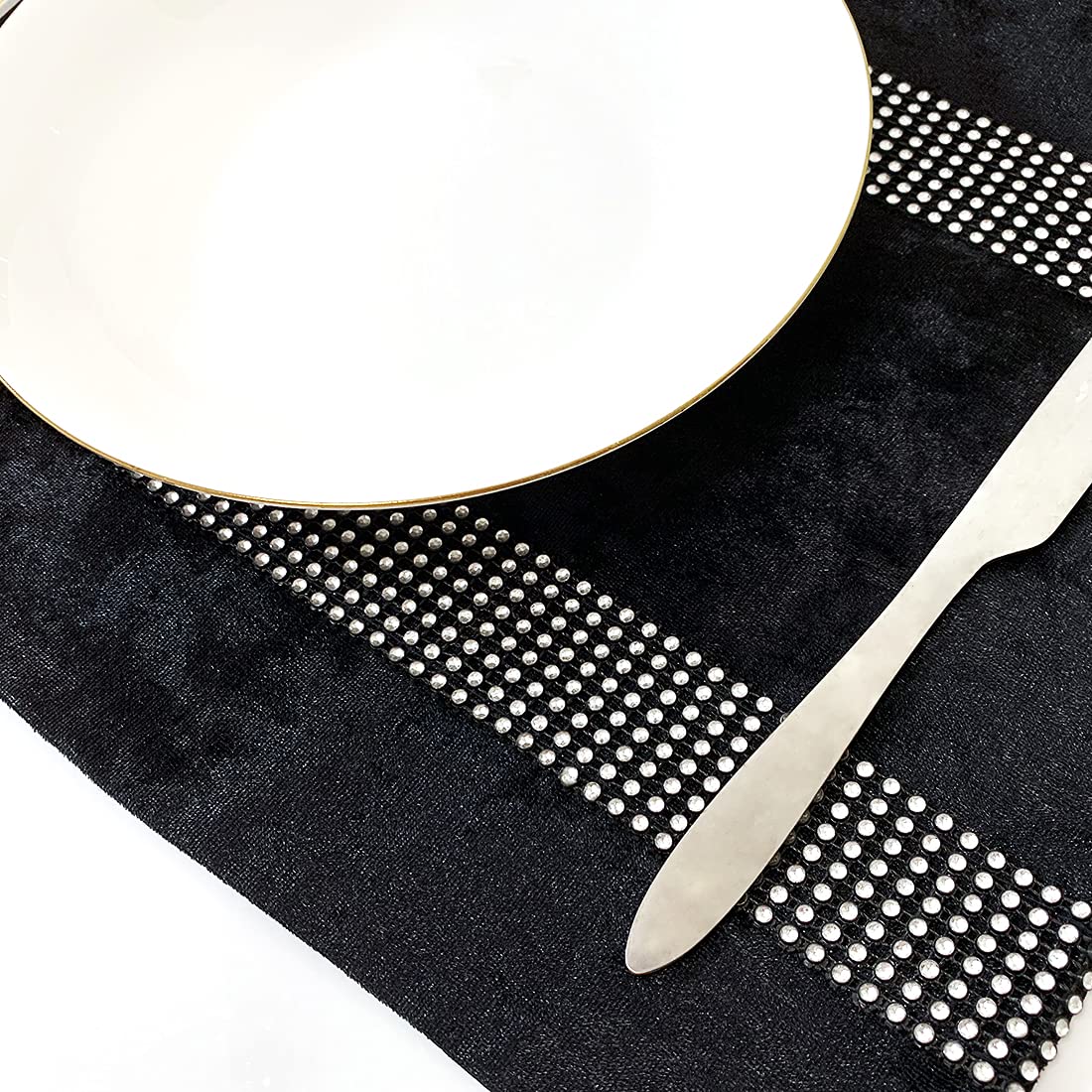 Luxury Black Velvet Placemats Set of 4 - Elegant Shining Minimalist Table Mats for Dining, Coffee Table & TV Stand Decor - Perfect for Home Kitchen, Dinner Parties & Holiday Gatherings