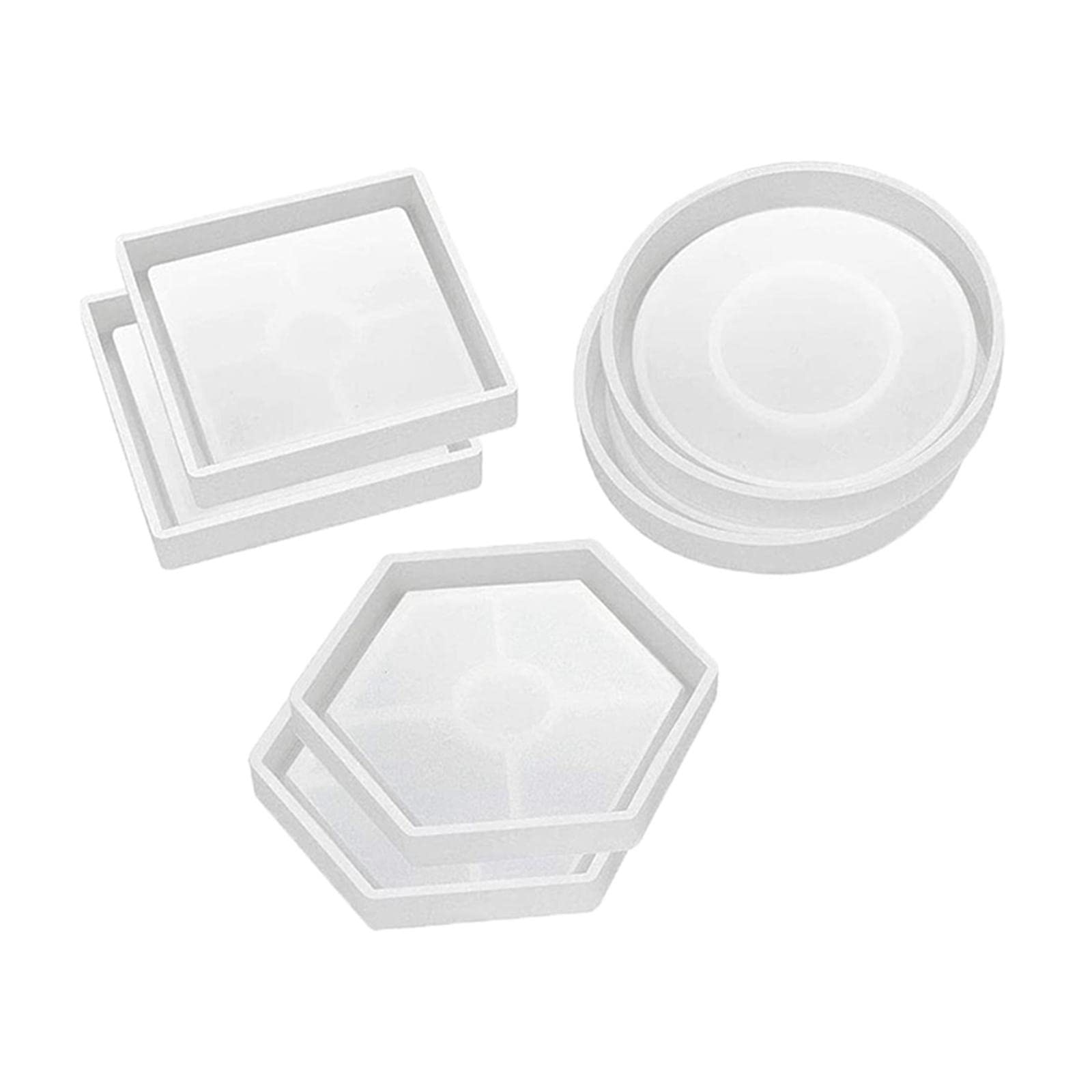6 Pack Resin Coaster Molds - Square, Round & Hexagon Epoxy Casting Molds for DIY Coasters, Resin Art Projects & Home Decor - Perfect for Crafting Unique Drink Holders & Stylish Table Decorations