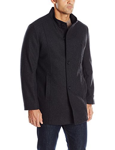 Tommy Hilfiger Men's Single Breasted Funnel Neck Top Coat - Winter Wool Overcoat for Business & Formal Occasions | Office, Weddings & Evening Events