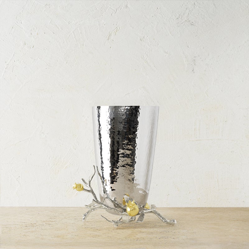 Elegant Pomegranate Silver & Gold Vase - Handcrafted Home Decor for Wedding Centerpieces, Dining Table & Luxury Gift Giving