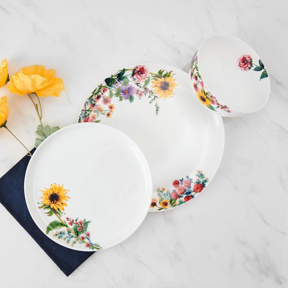 Garden of Petals 12-Piece Dinnerware Set - Porcelain Tableware Service for 4, Elegant Dinner Plates, Salad Plates, Bowls & Mugs - Perfect for Family Dinners, Holiday Entertaining & Restaurant-Style Dining