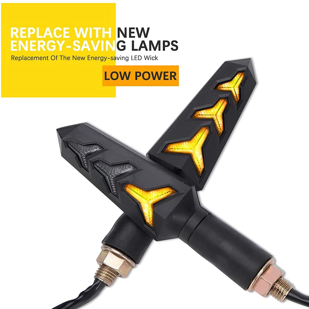 DREAMIZER 4pcs Motorcycle LED Turn Signals Lights - Water Flowing Blinker Indicator with 10mm Built-in Relay Arrow for Motorcycle & Motorbike - Perfect for Night Riding and Enhanced Safety (Set of 4)