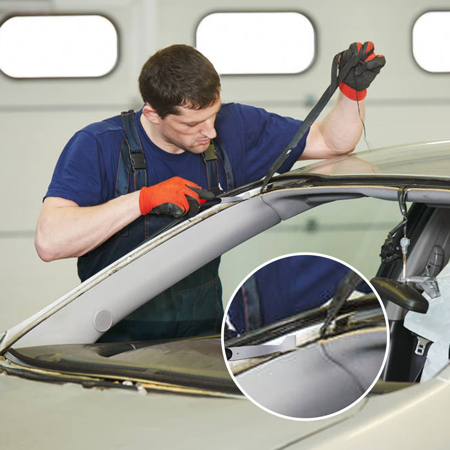 BOUSH Windshield Urethane Scraper Tool Kit - 3-Piece Car Glass Removal Set with Blades & Soft Rubber Handle for Auto Glass Repair & Windshield Replacement