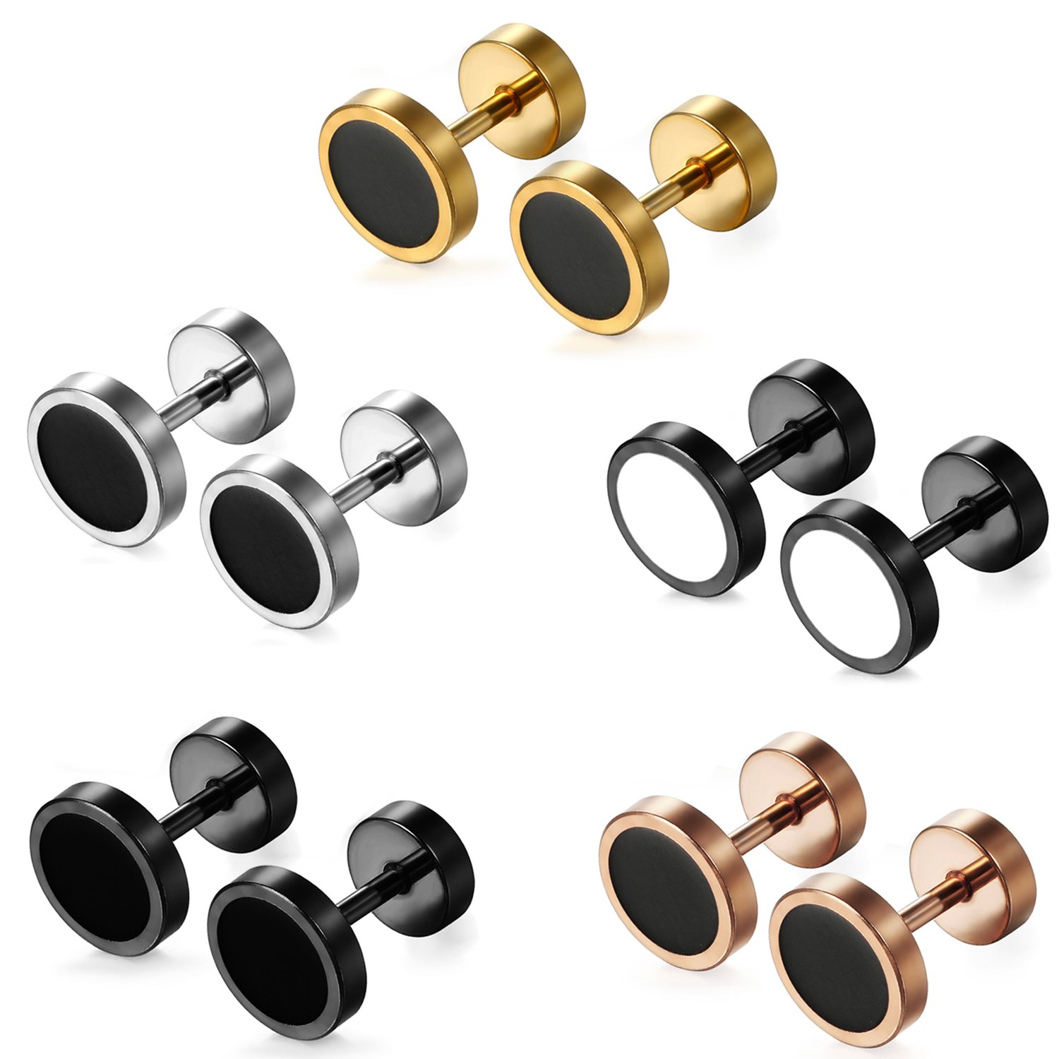 Aroncent 8MM Stainless Steel Fake Gauge Stud Earrings for Men & Women - Rose Gold Plated Fake Earrings for Everyday Wear, Parties & Gifts