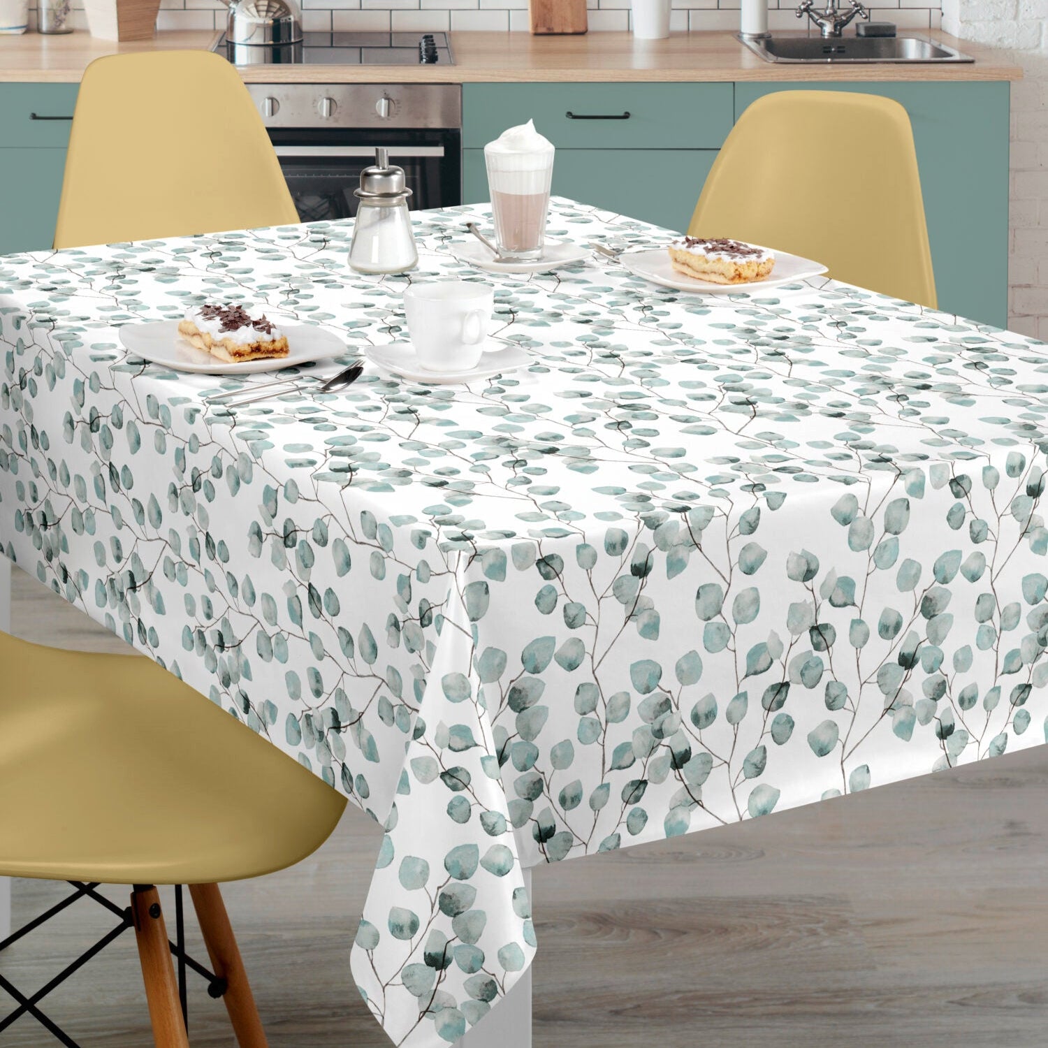 Eco-Friendly Green Stem Leaves Vinyl Oil Cloth - Waterproof Table Cover for Picnics, Parties & Outdoor Dining