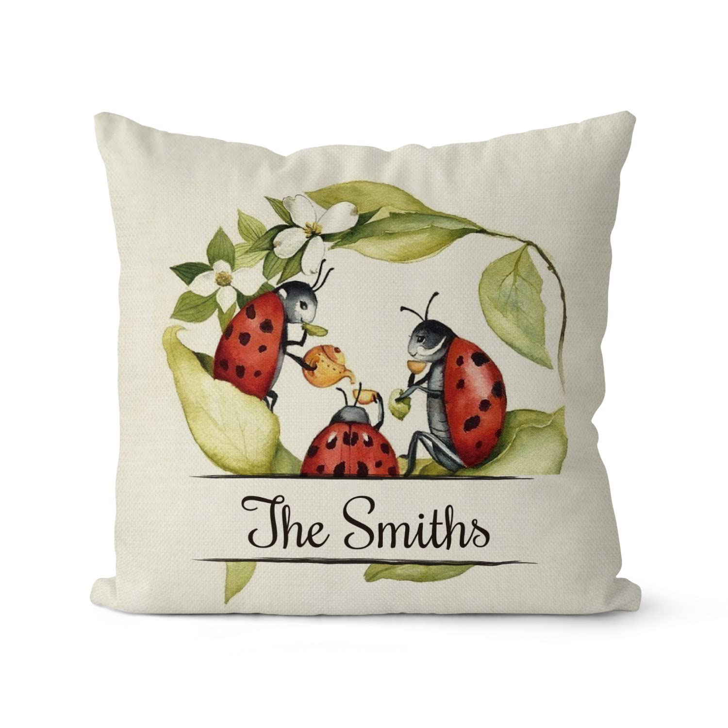 Personalized Easter Pillow Covers - Custom Family Name & Year Love Bug Cushion Case - 18x18 Inch Polyester Sofa Decor for Spring Home & Holiday Gift