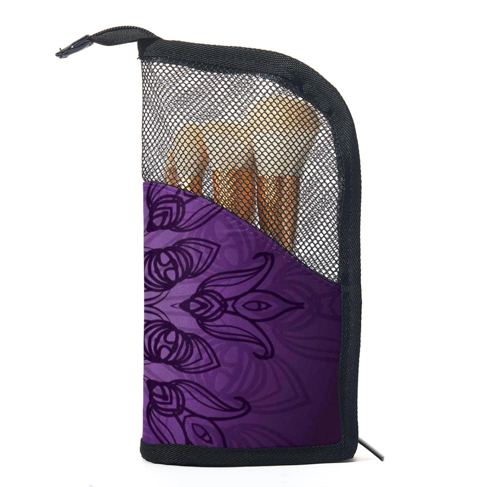 12-Piece Makeup Brush Organizer Bag - Purple Mandala Skull Flower Design, Portable Cosmetic Brush Holder Case for Travel & Home Storage | Perfect for Makeup Artists & Beauty Enthusiasts