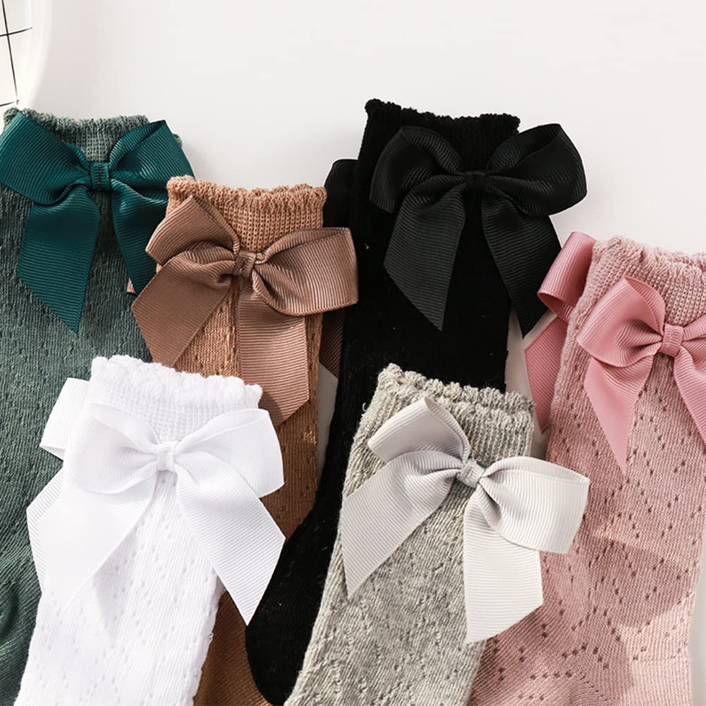 QandSweet Baby Girl Knee-High Socks with Bow - Non-Slip Toddler & Infant Stockings for Newborns - Perfect for Dress-Up, Photo Shoots & Everyday Wear