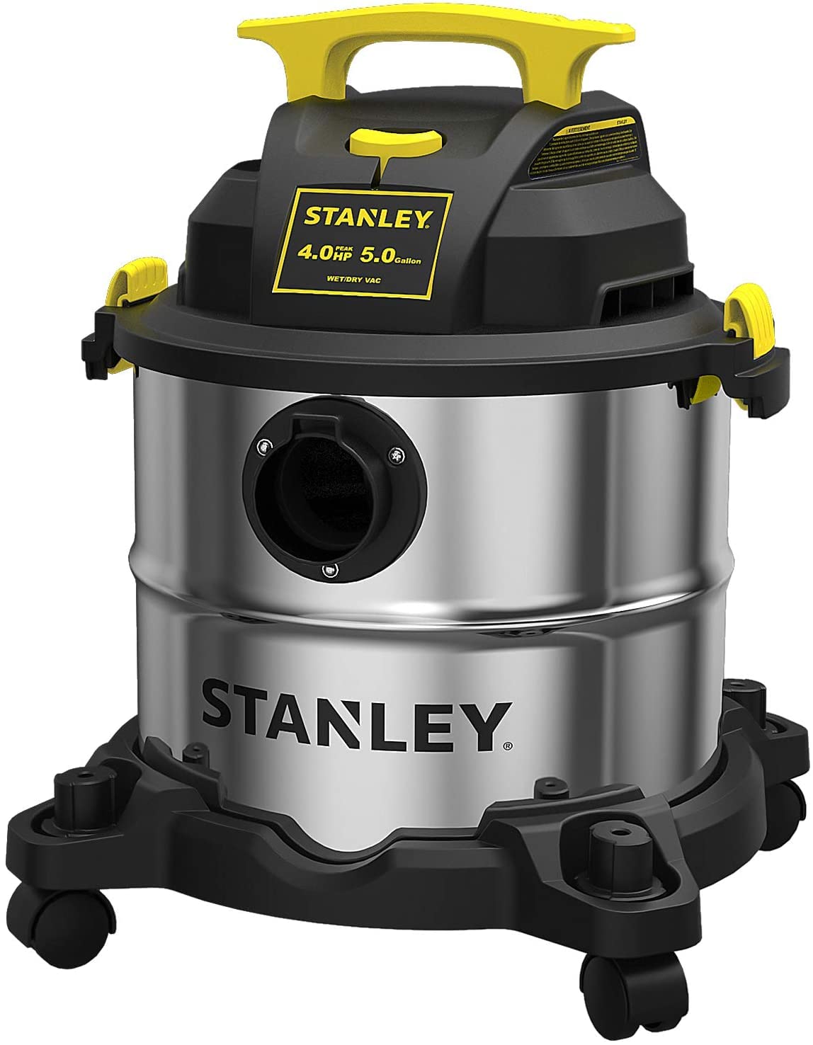 Stanley 5 Gallon Wet Dry Vacuum Cleaner - 4 HP Portable Shop Vac with Stainless Steel Tank (Silver/Yellow, Model SL18115) - Ideal for Garage, Workshop, and Home Cleaning