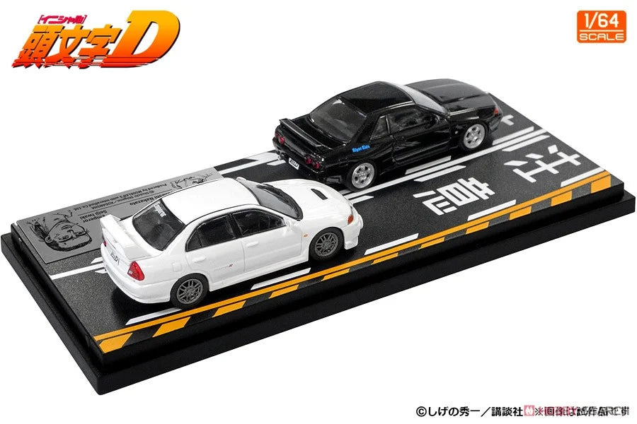 Initial D Anime 1:64 Scale Diecast Car Set - Takeshi Nakazato Skyline GT-R (BNR32) & Seiji Iwaki Lancer Evolution IV - Collectible Model Cars for Anime Fans and Racing Enthusiasts | Perfect for Display, Gifts, and Anime Collections