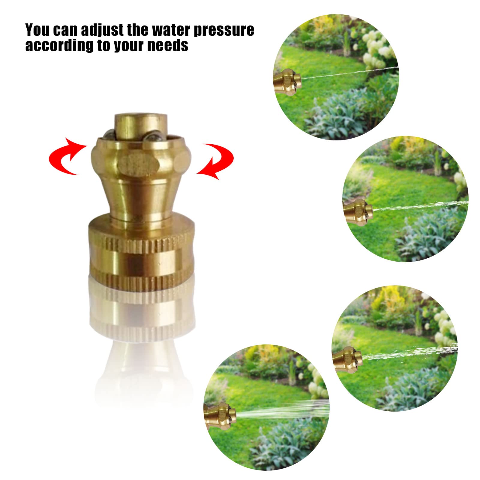5-Piece Brass Hose Nozzle Set - Adjustable High Pressure Water Spray Nozzle for Garden, Car Washing & Outdoor Cleaning | Heavy Duty Brass Twist Sprayer for Lawn Care, Patio Cleaning & Vehicle Detailing