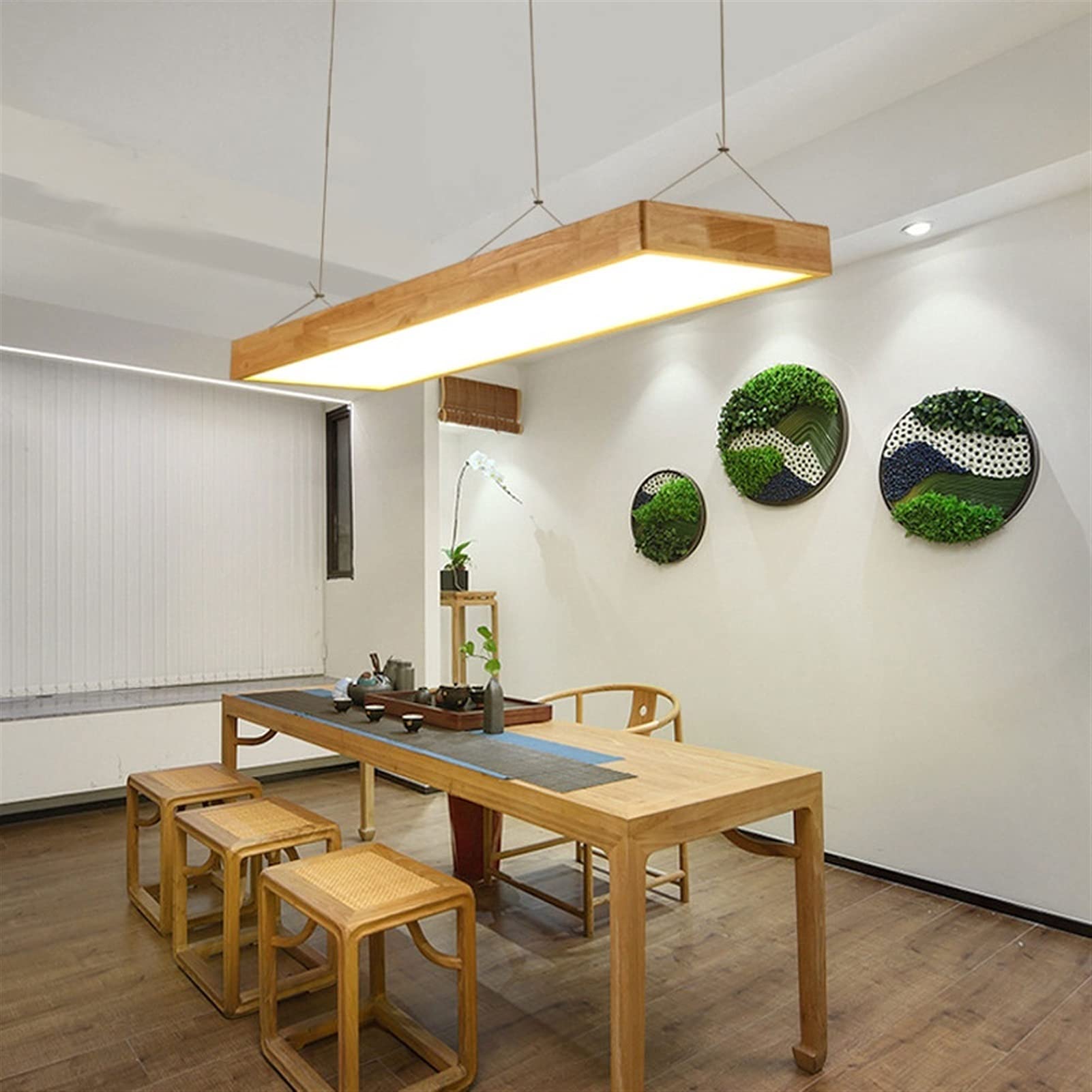 Baska 18W LED Pendant Light - Modern Wooden Hanging Chandelier with Acrylic Shade for Kitchen Island, Dining Room & Living Room | Energy-Efficient Ceiling Lamp for Home Decor & Ambient Lighting