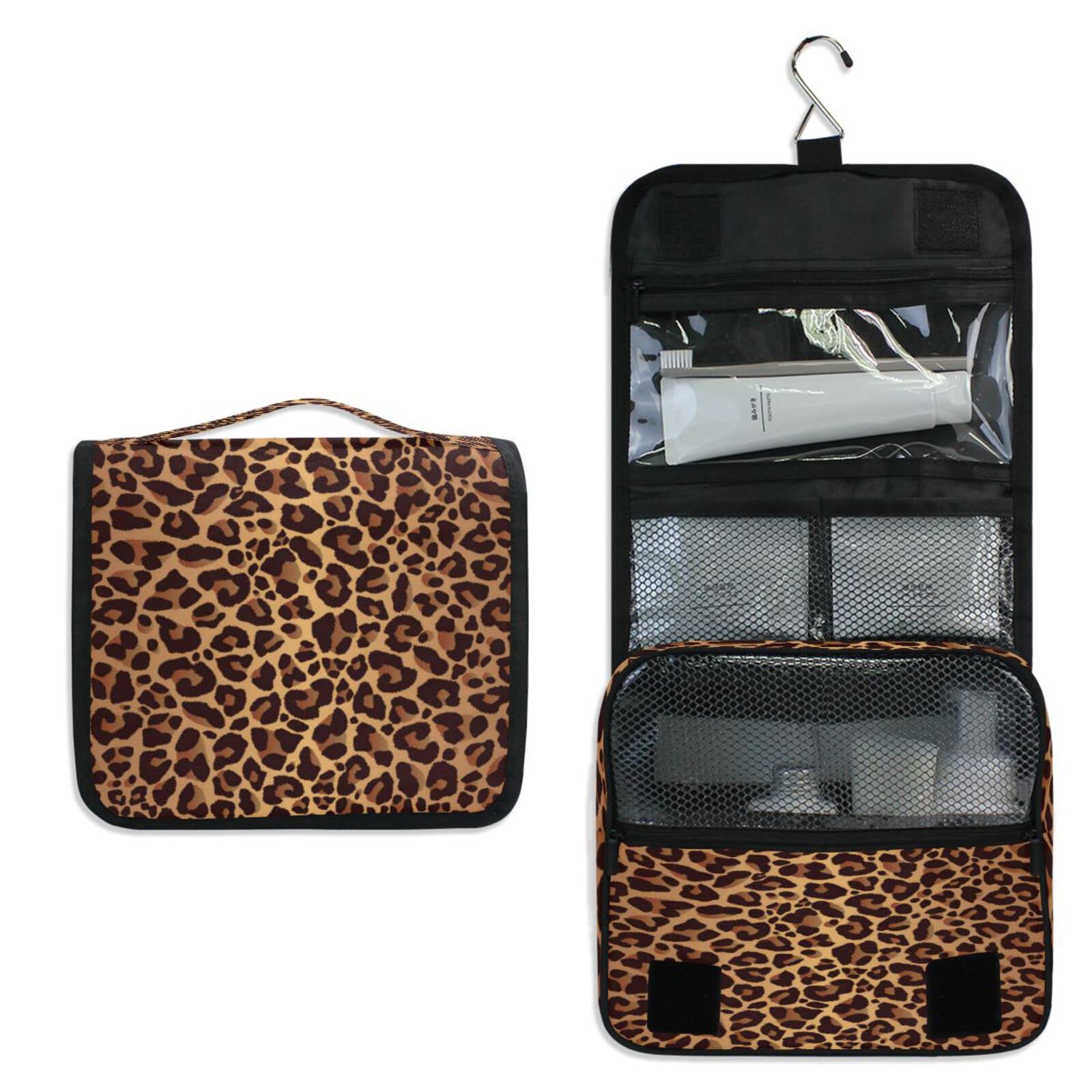 Waterproof Leopard Toiletry Bag for Travel & Shower - Women's Cosmetic Organizer