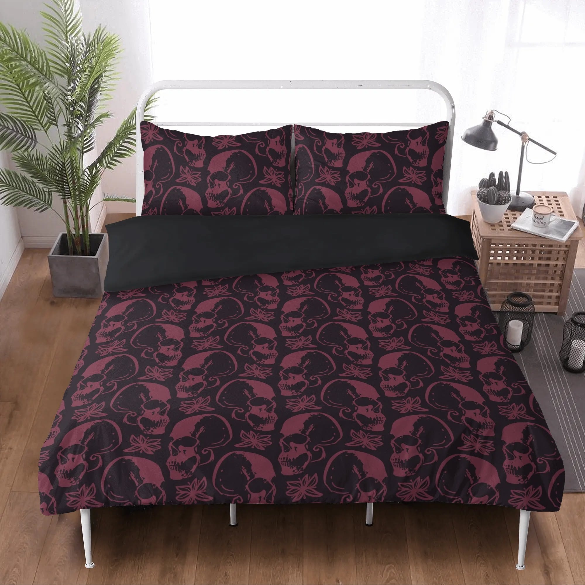 3-Piece Gothic Purple Skull Bedding Set - Soft & Stylish for Halloween, Gothic, or Punk Themed Bedrooms