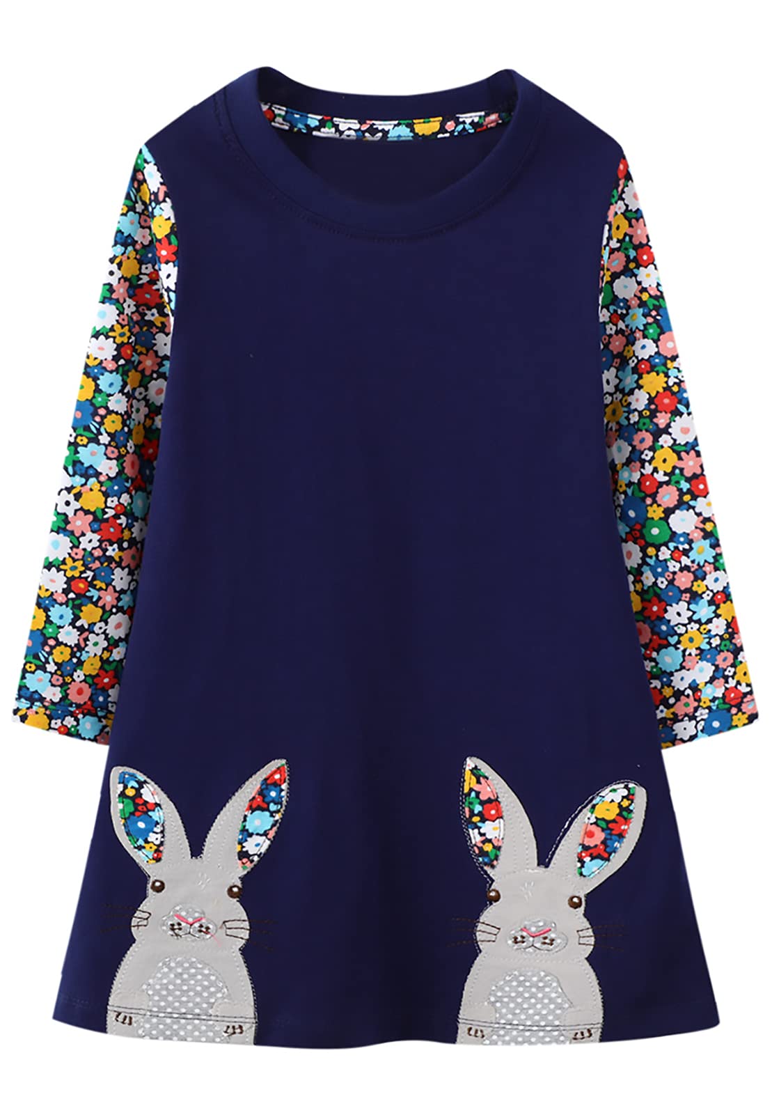 KISSOURBABY Girls Long Sleeve Cotton Casual Dress - Vintage Print Princess Dress for Toddler & Kids - Perfect for Birthday Parties, School & Family Photos