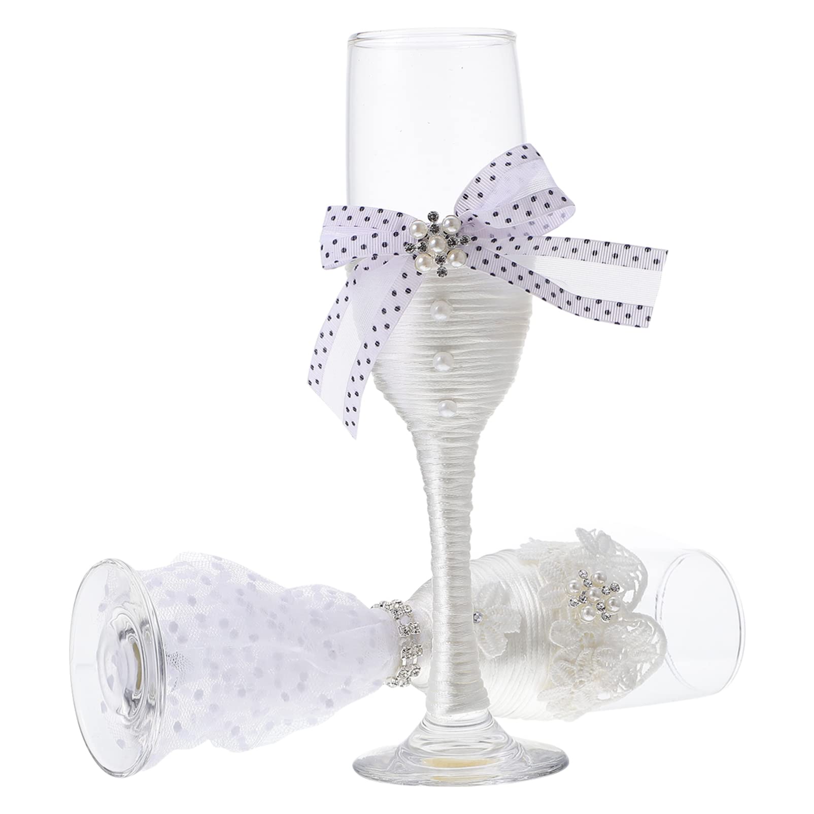 Elegant 2Pcs Wedding Champagne Flutes Set - Bride & Groom Toasting Glasses with Lace Bow & Dress Design for Anniversaries, Receptions & Romantic Celebrations - Perfect for Wedding Toasts, Vow Renewals & Special Occasions