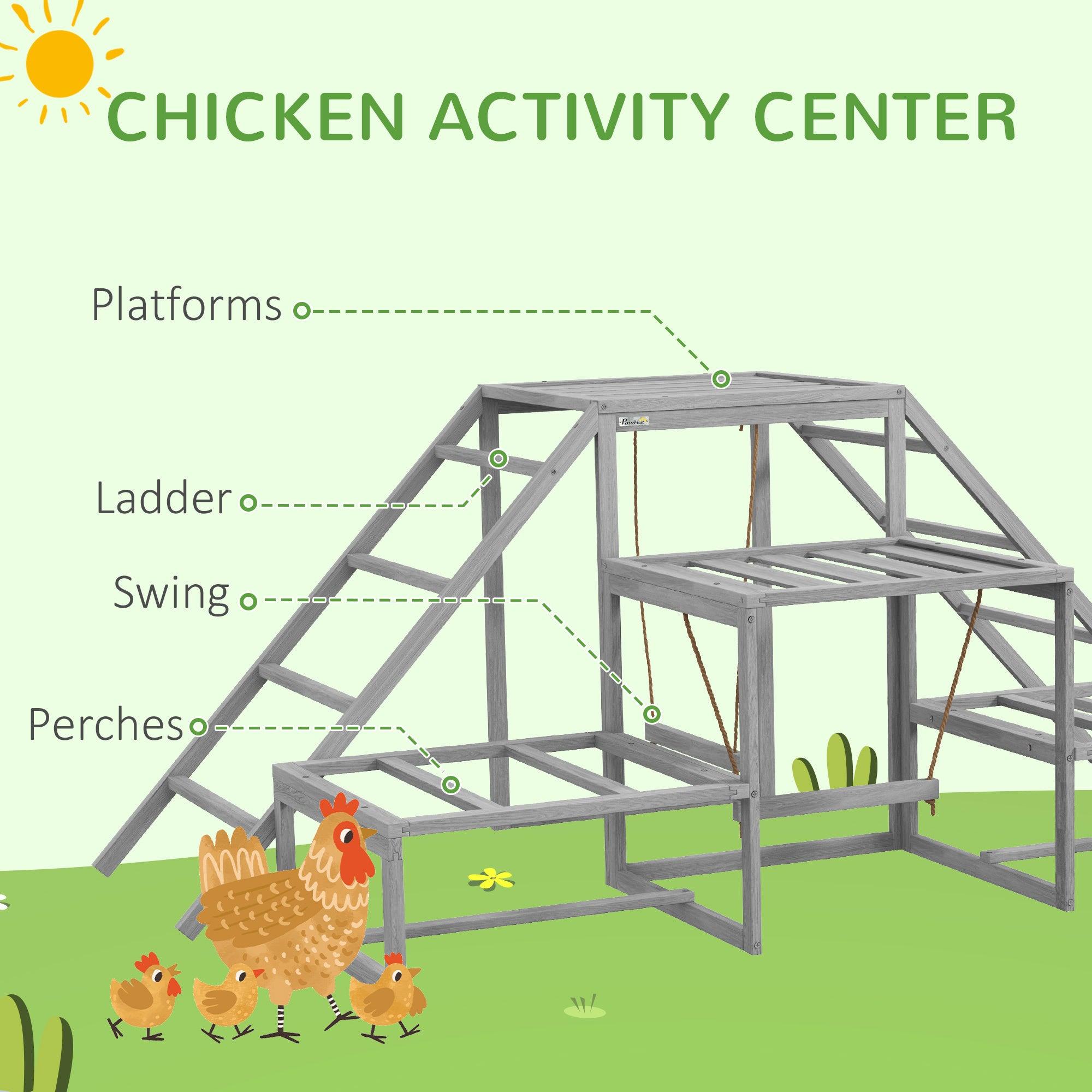 Chicken Swing Set for Coop - Poultry Toys with Wood Stand, Ladder & Platforms - Chicken Coop Accessories for 10-15 Chickens (Gray) - Perfect for Backyard Chicken Runs & Poultry Enrichment Activities