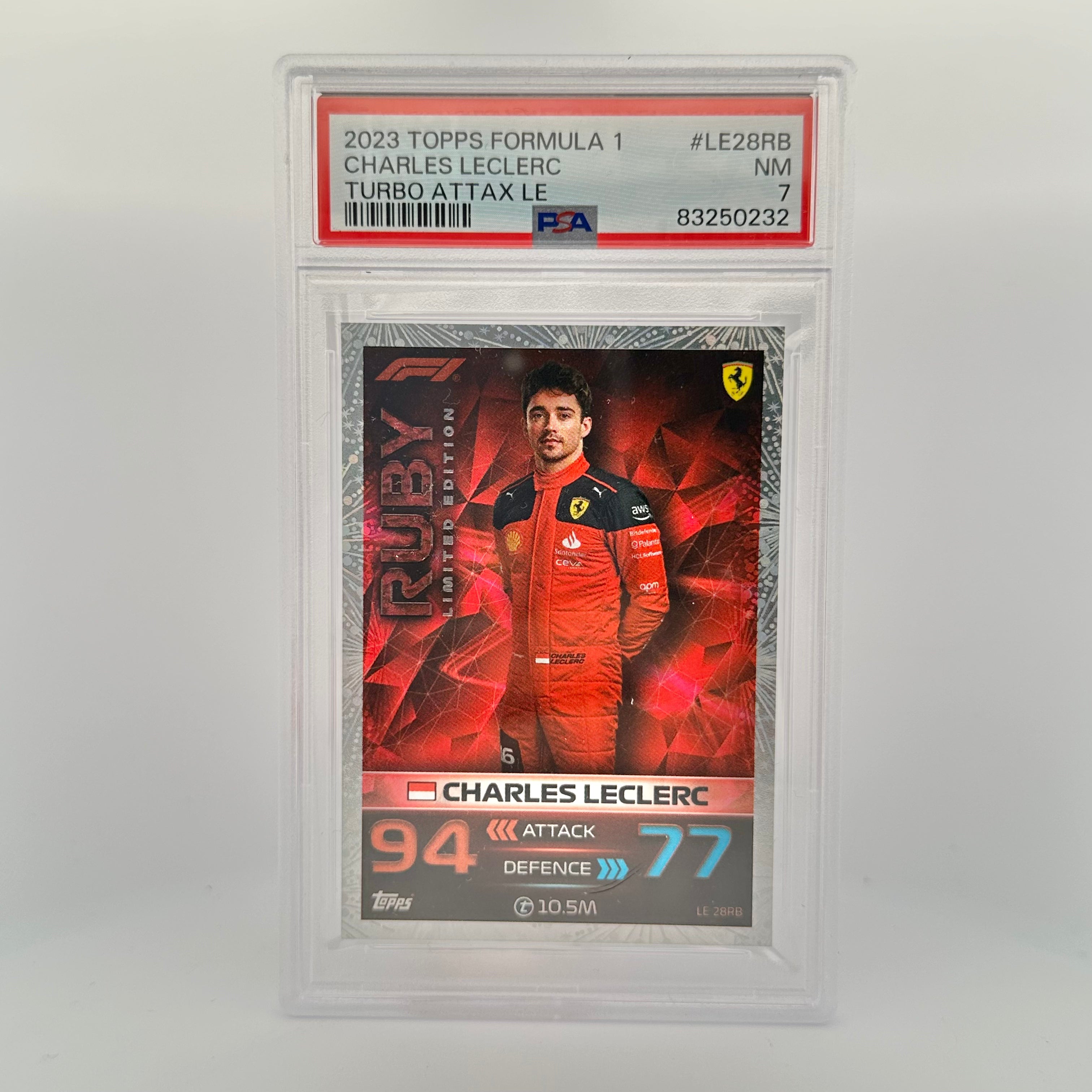 PSA 7 Charles Leclerc #LE28RB Ruby Limited Edition F1 Racing Card - Collectible Trading Card for Formula 1 Fans & Sports Memorabilia Enthusiasts - Perfect for Display, Trading, and Investment