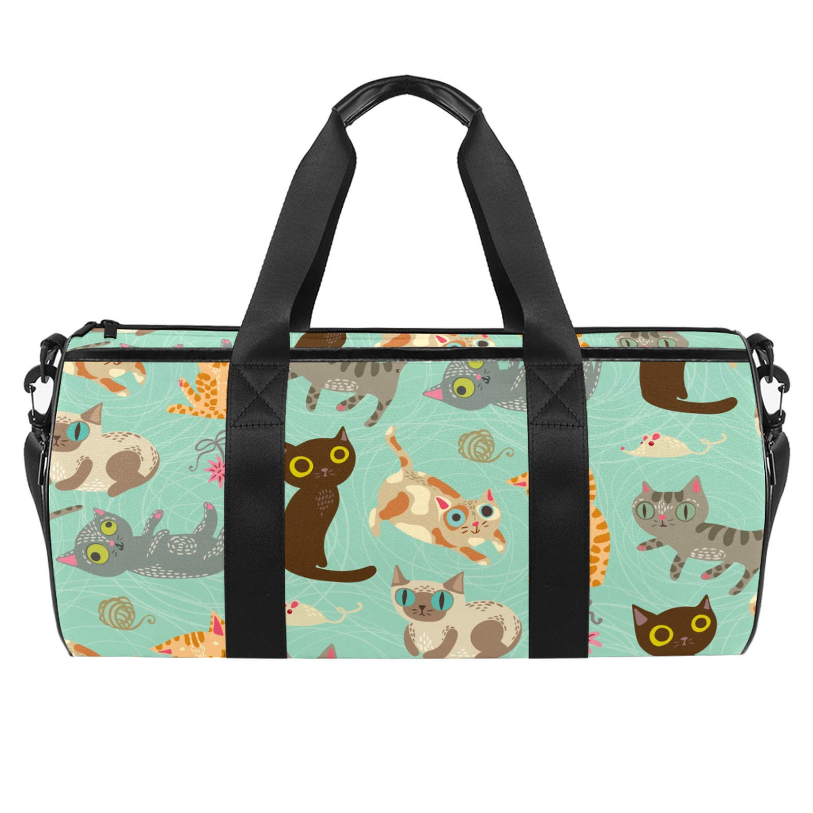 Funny Dragon Sword Crazy Kitty Cats Design Fashion Travel Duffel Bag - Gym Sports Tote with Wet Pocket for Men & Women | Perfect for Gym, Travel, Beach & Workout Accessories