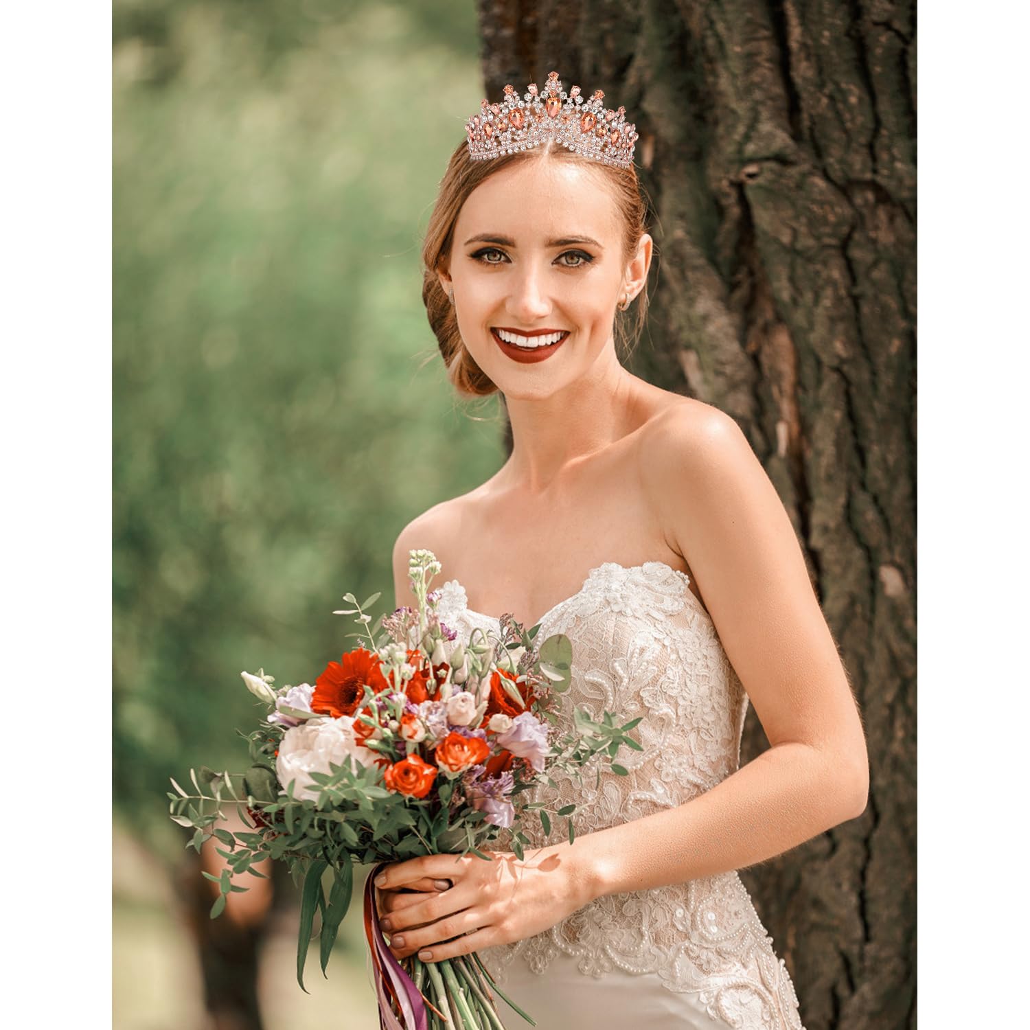 Elegant Rose Gold Birthday Tiara & Sash Set for Women - Queen Crown Headpiece with Rhinestones - Perfect for Birthday Parties, Bachelorette, Bridal Showers & Special Celebrations