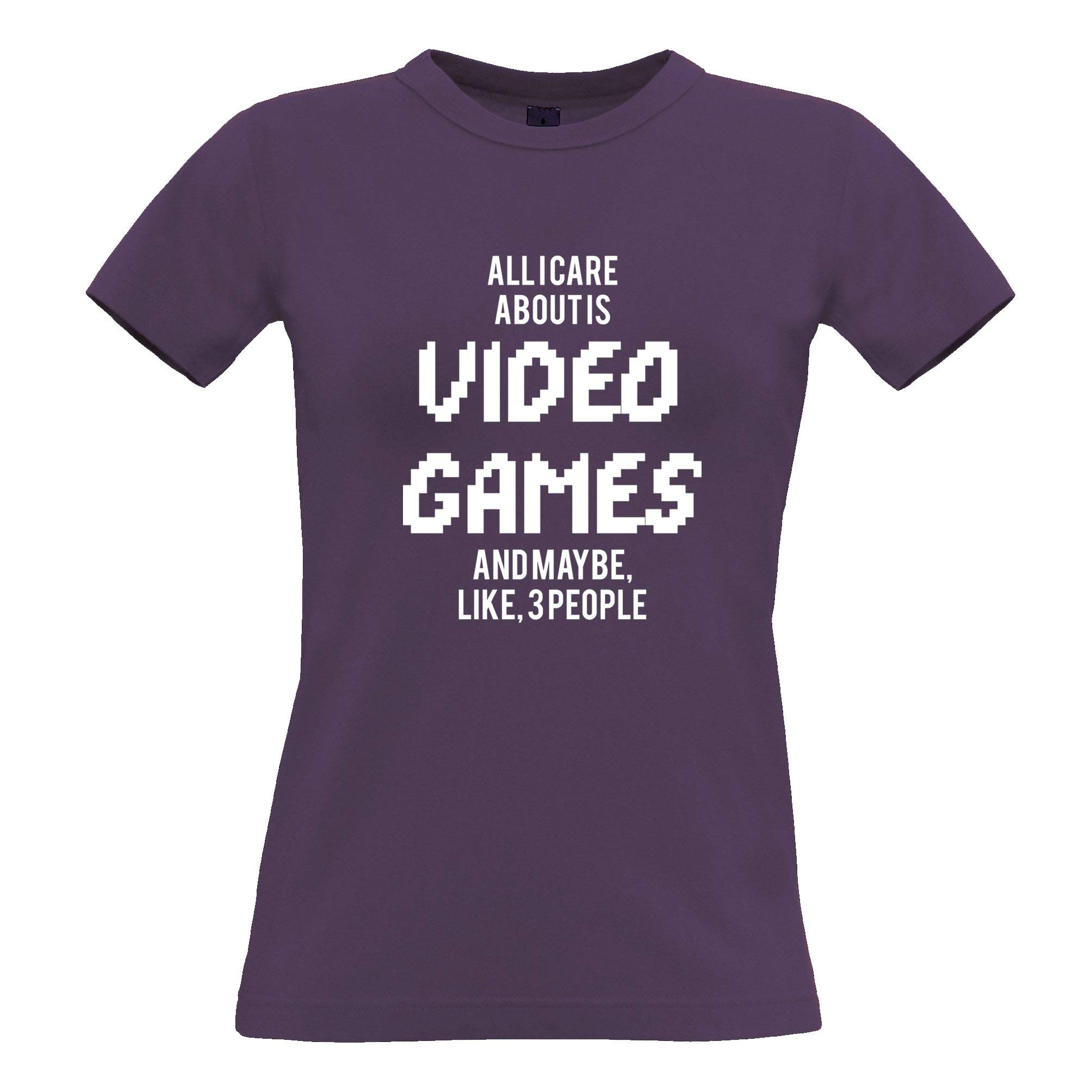 Funny Women's Gaming T-Shirt - All I Care About is Games & 3 People - Perfect for Casual Wear, Gamer Gifts, and Relaxing at Home