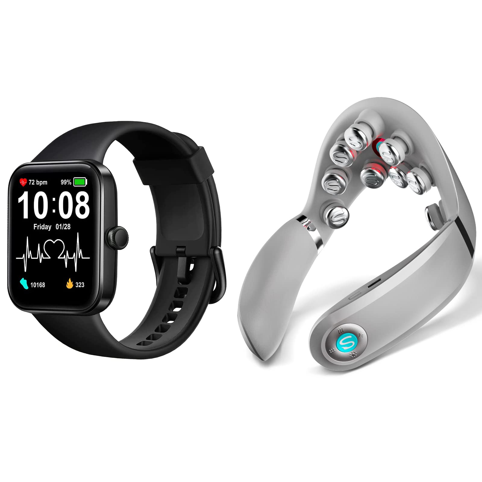 SKG V7 Smart Watch & G7 PRO Shiatsu Neck Massager with Heat - 9D Cordless Deep Tissue Vibration Infrared Massage for Neck Pain Relief - Perfect for Office, Travel & Home Use