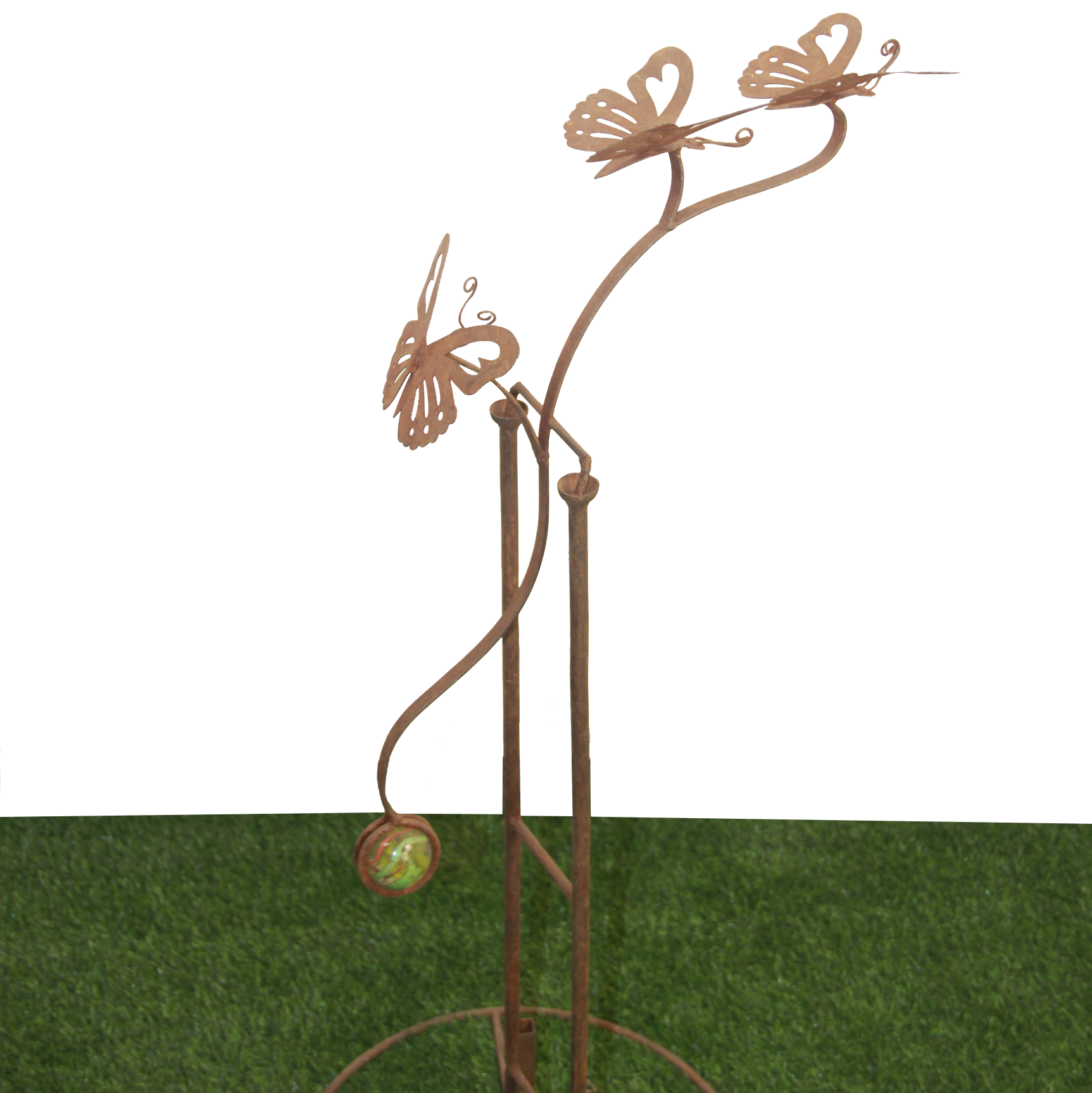 Butterfly and Glass Ball Rocking Stake W3560 - Elegant Garden Decor for Outdoor Patio, Lawn, and Flower Beds