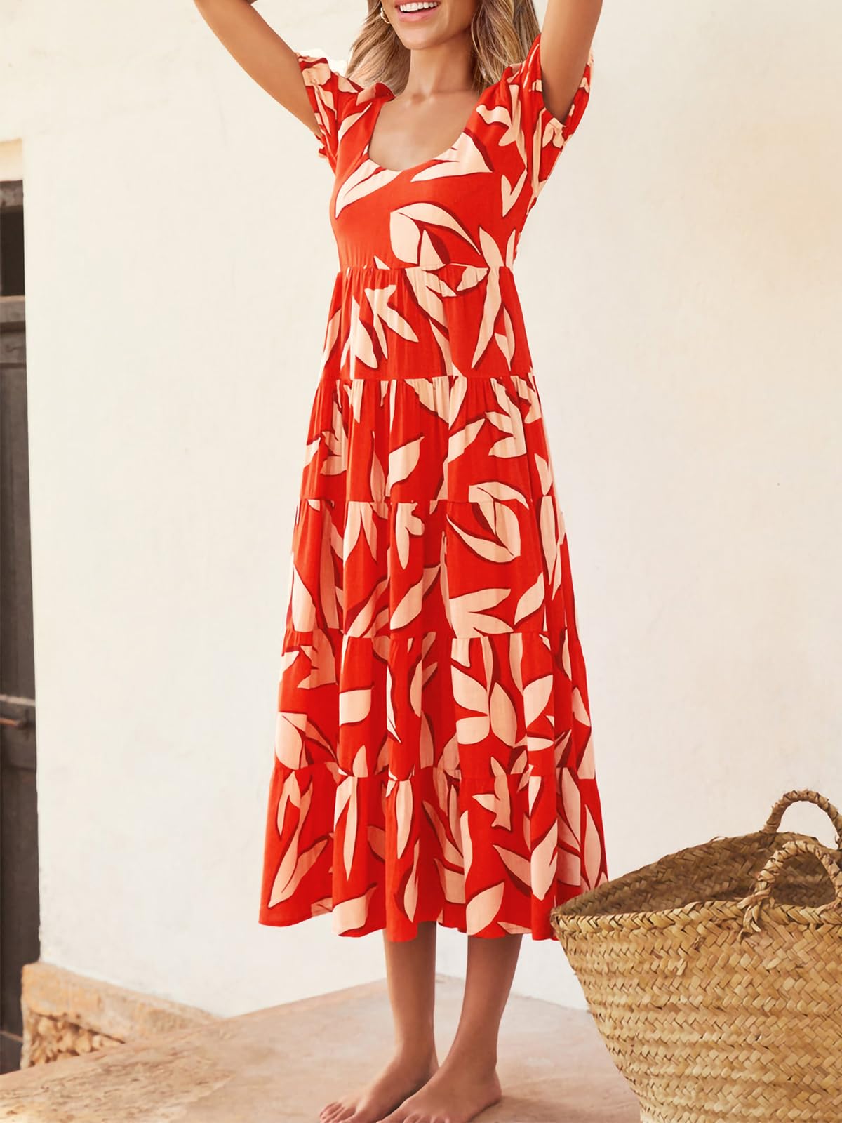 PRETTYGARDEN Women's Floral Summer Maxi Dress 2025 - Puff Sleeve, Smocked Backless, Flowy Tiered Design for Beach, Vacation & Casual Wear | Perfect for Outdoor Parties, Date Nights & Summer Getaways