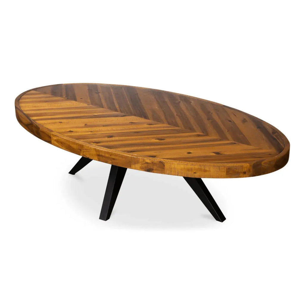 58 Inch Oval Coffee Table - Rustic Brown Wooden Living Room Centerpiece for Modern & Farmhouse Decor