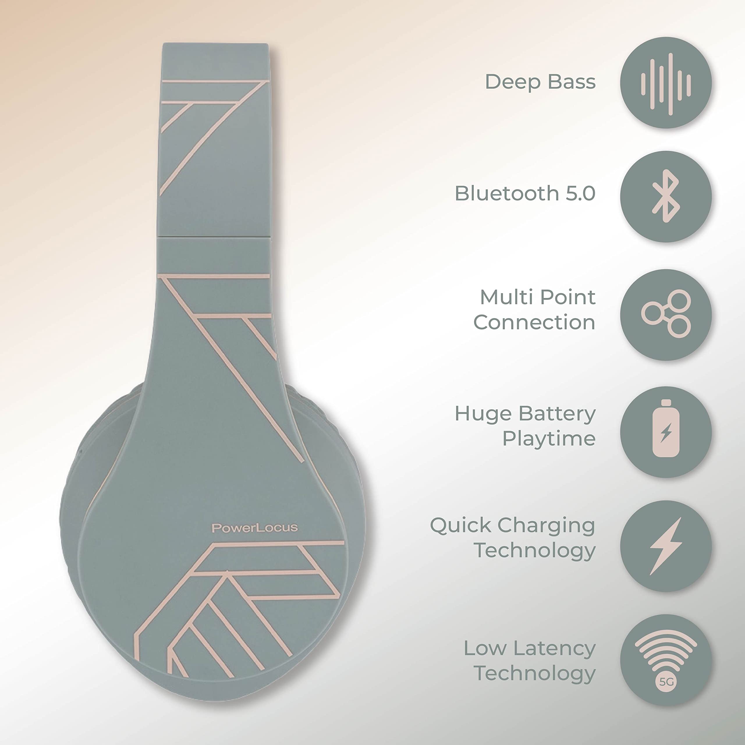 PowerLocus Bluetooth Over-Ear Headphones with Microphone, Wireless Foldable Headset, Memory Foam Earmuffs, Lightweight Design, Micro SD/TF Slot & FM Radio - Compatible with iPhone, Android, Tablet, PC, TV - Perfect for Workouts, Commuting & Home Entertainment