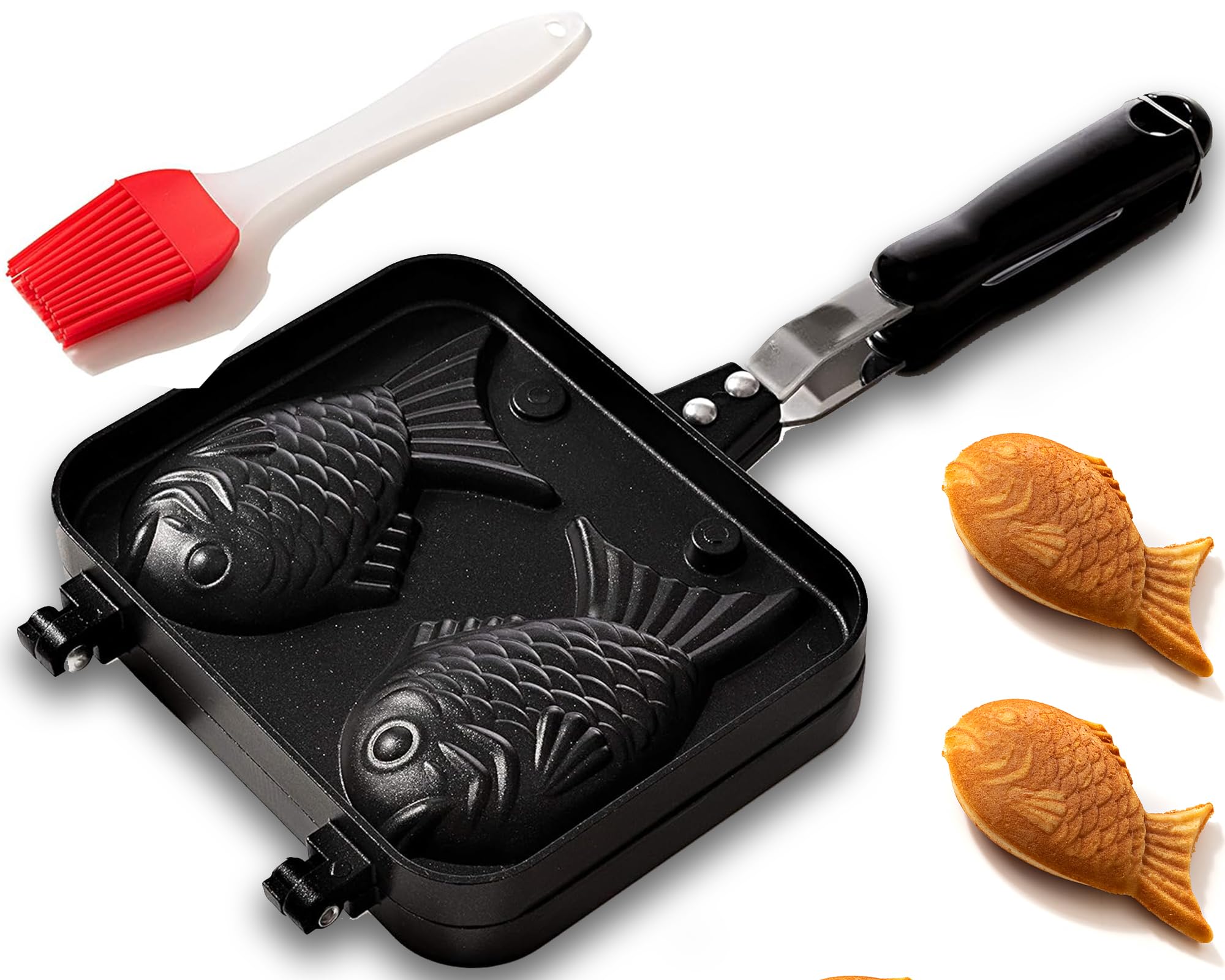 KUHA Non-Stick Electric Taiyaki Pan - Fish Shaped Waffle Maker for Japanese Snacks, Takoyaki & Pancakes - Stovetop & Countertop Use with Silicone Brush & Recipe Book - Perfect for Home Cooking, Party Snacks & Japanese Dessert Making