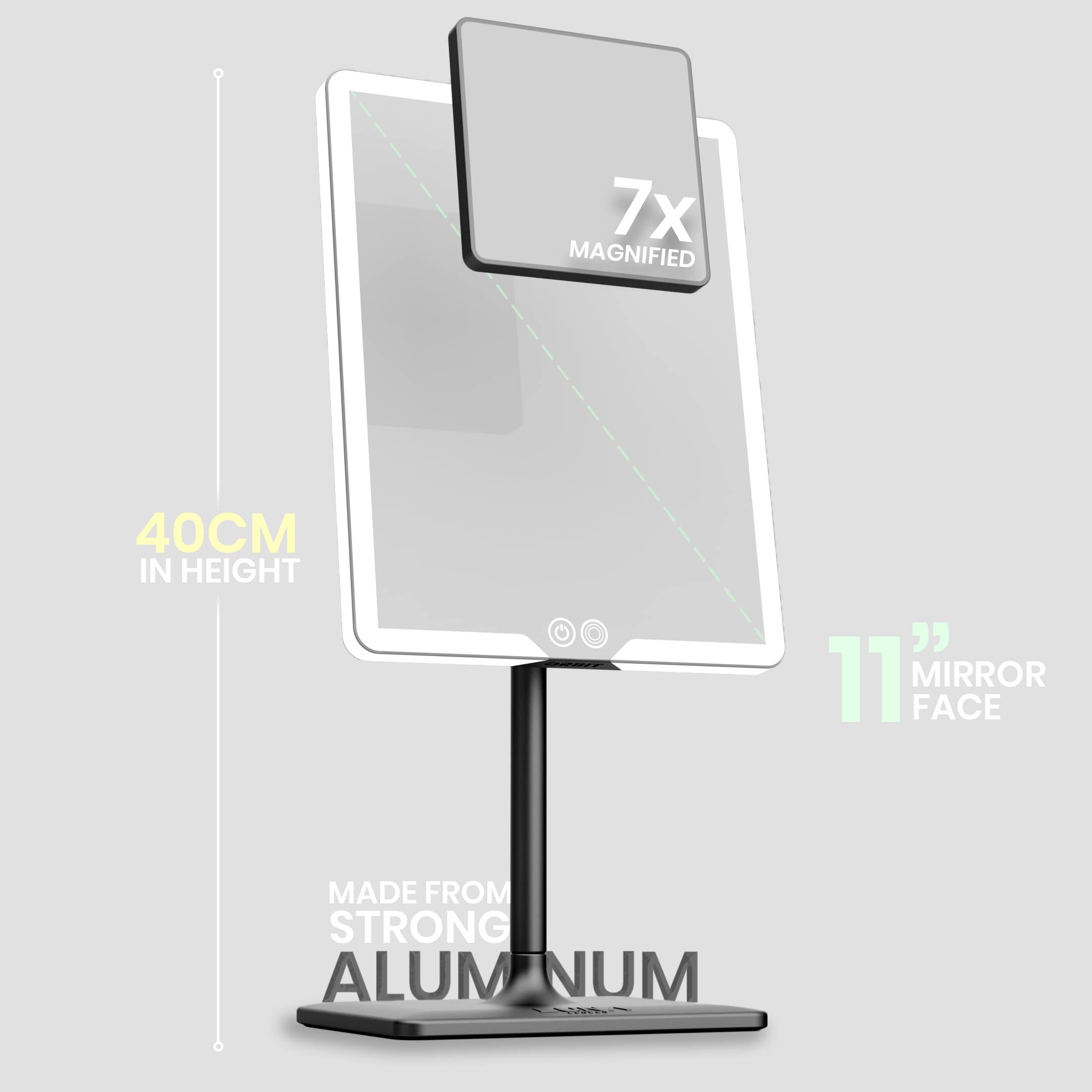 Orbit Mirror - 7X Magnification LED Vanity Mirror with Dimmable Lights, Rechargeable Makeup Mirror for Tabletop | Perfect for Makeup, Skincare & Grooming | Phantom Black