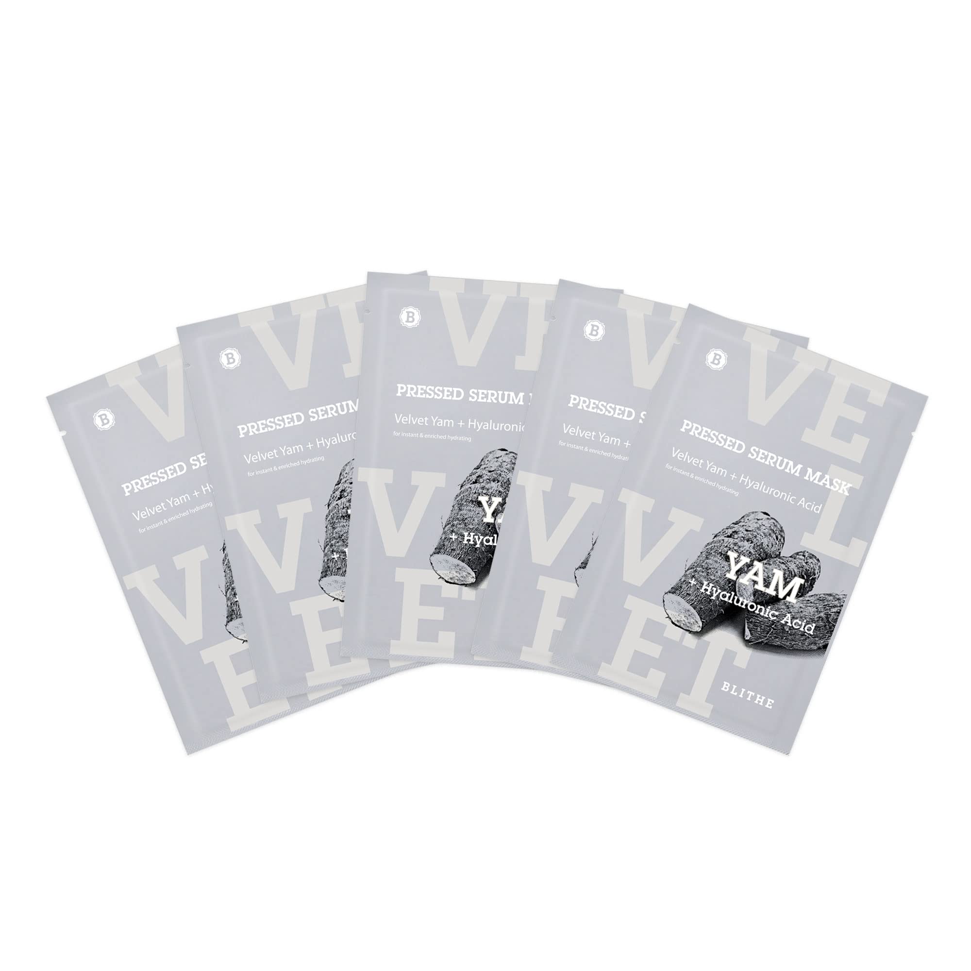 BLITHE Brightening Hydrogel Mask - Korean Sheet Mask with Wild Yam Mucin, Ceramide & Citric Acid for Hydrating & Skin Brightening | Pressed Serum Velvet Yam Mask for Face Care | Pack of 5 | Perfect for Daily Skincare Routine & Glowing Skin