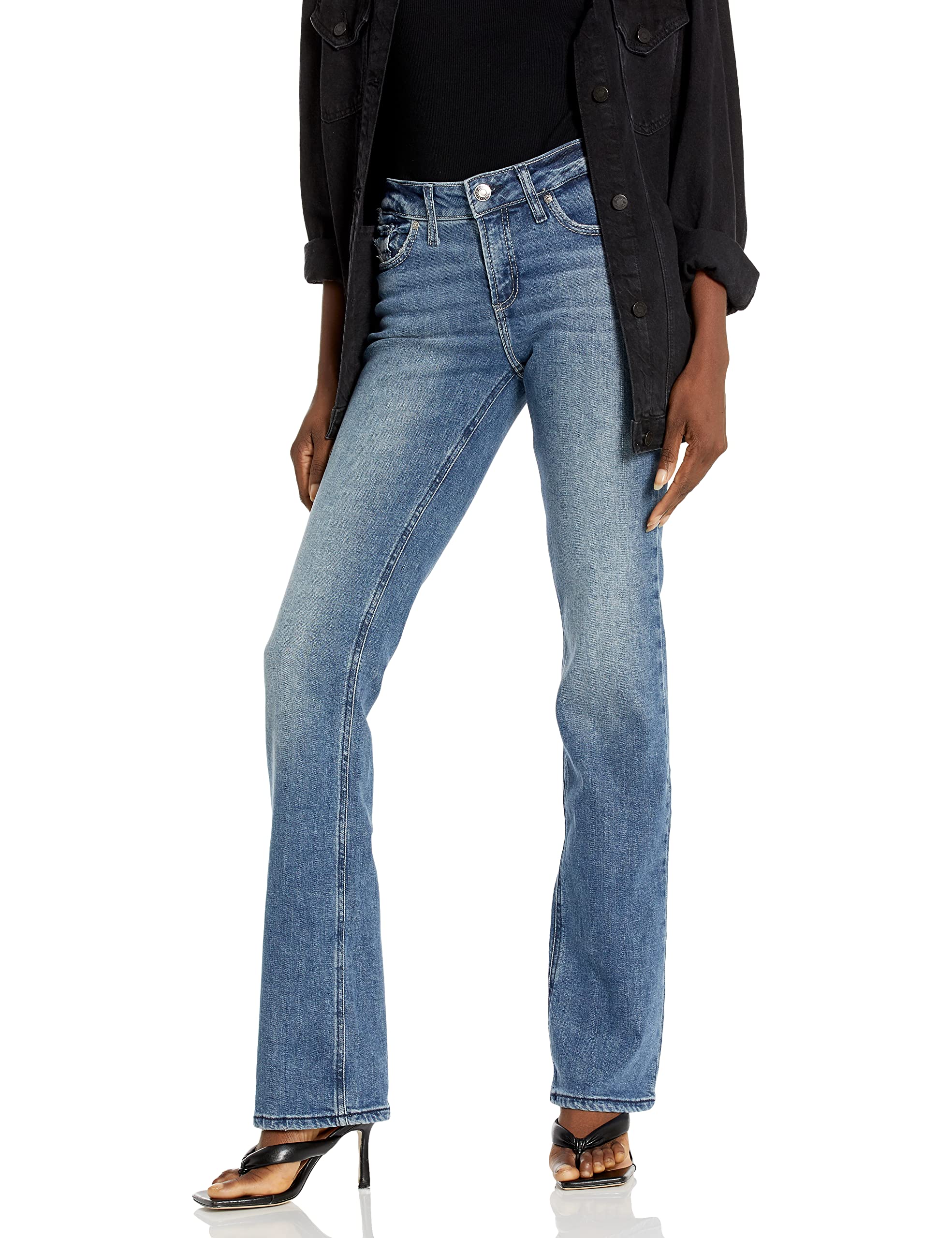 Silver Jeans Co. Women's Suki Mid Rise Slim Bootcut Jeans - Comfortable Stretch Denim Pants for Casual Wear & Night Out