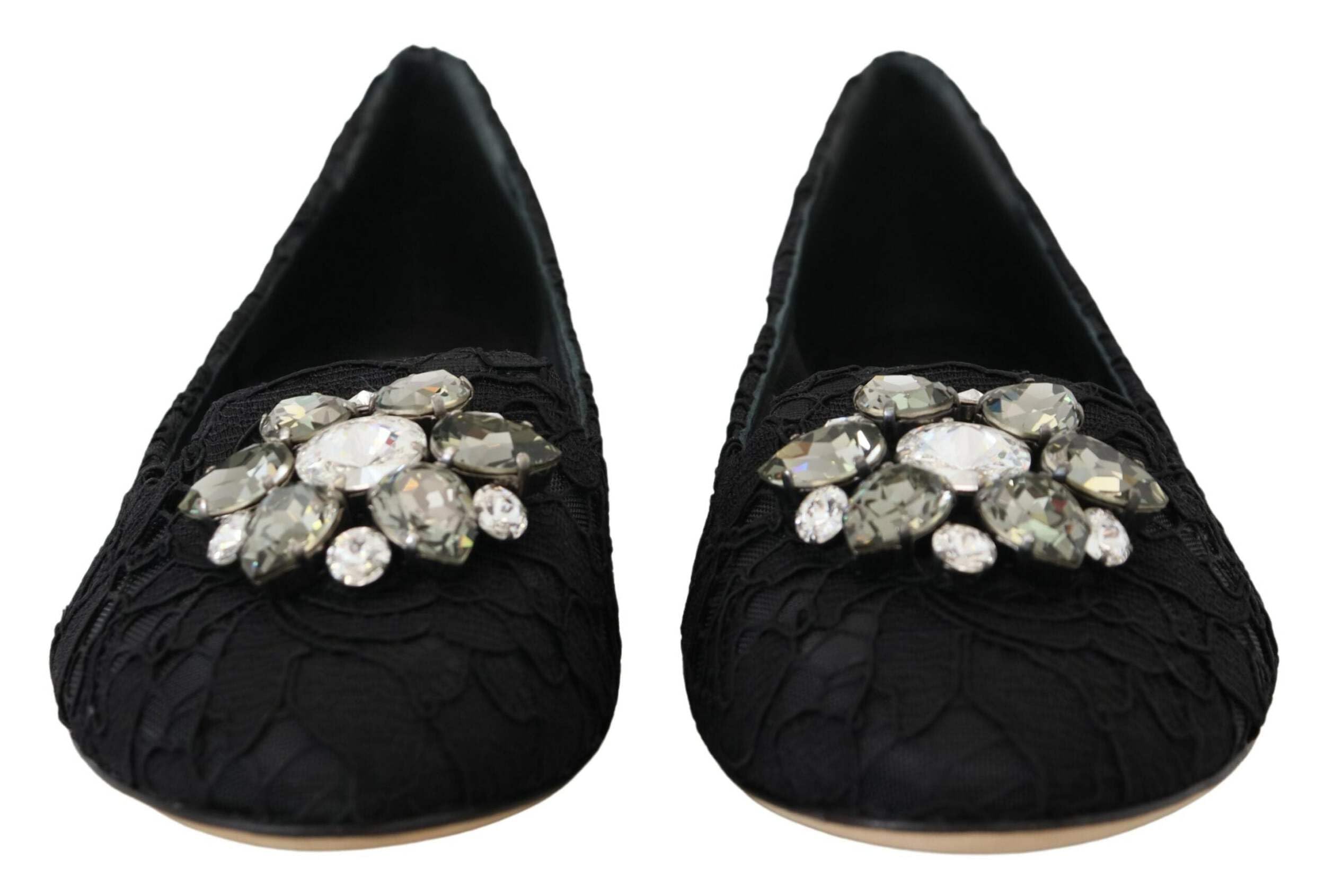 Dolce & Gabbana Black Lace Crystal Flats for Women - Elegant Party Shoes